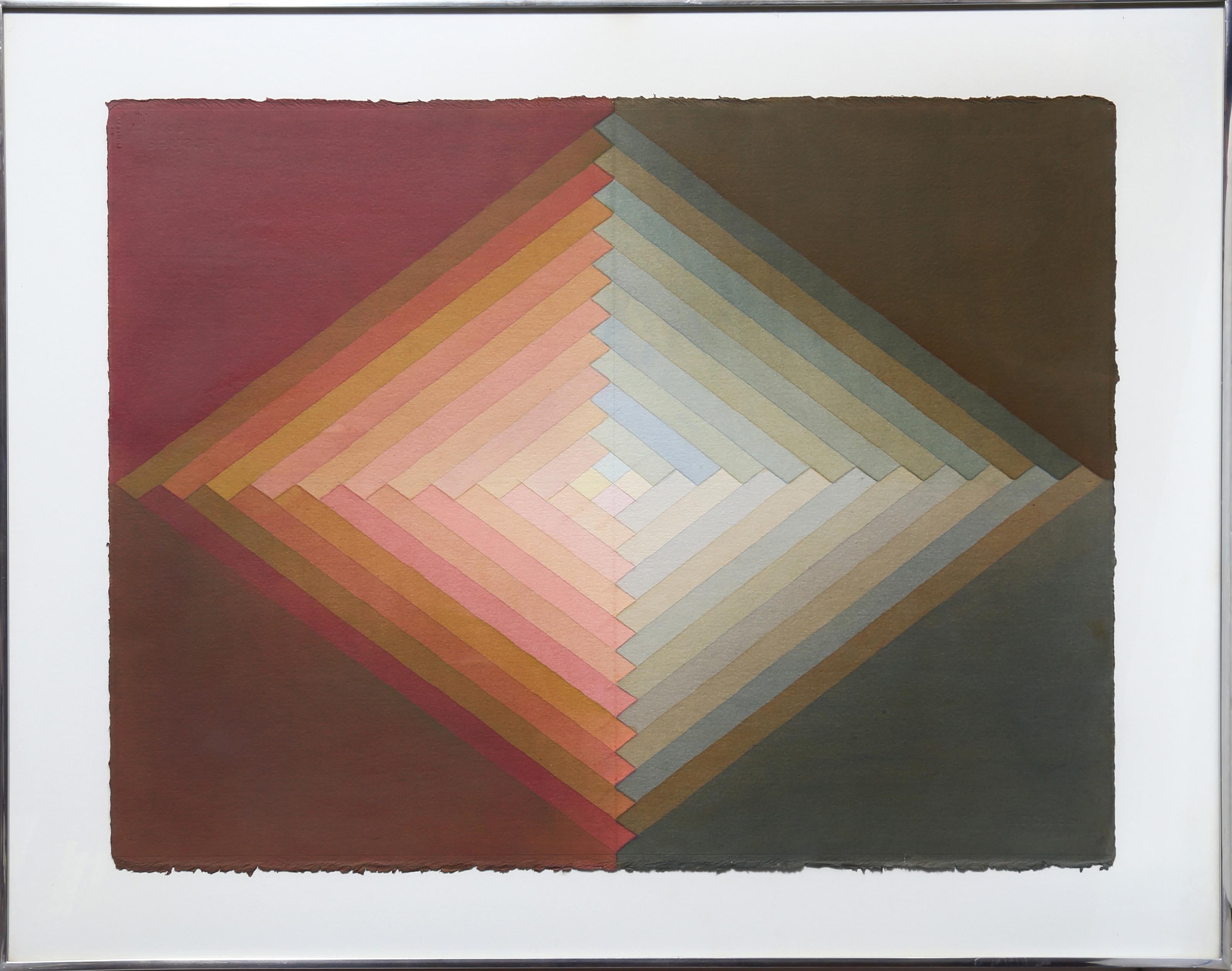 Kurt Kranz, German (1910 - 1997) - untitled, Year:  circa 1970, Medium:  Watercolor on Arches Paper, Size:  22 x 30 in. (55.88 x 76.2 cm), Frame Size:  28.5 x 37 inches, Description:  Multiple thin bars in varying shades of white, red, and green