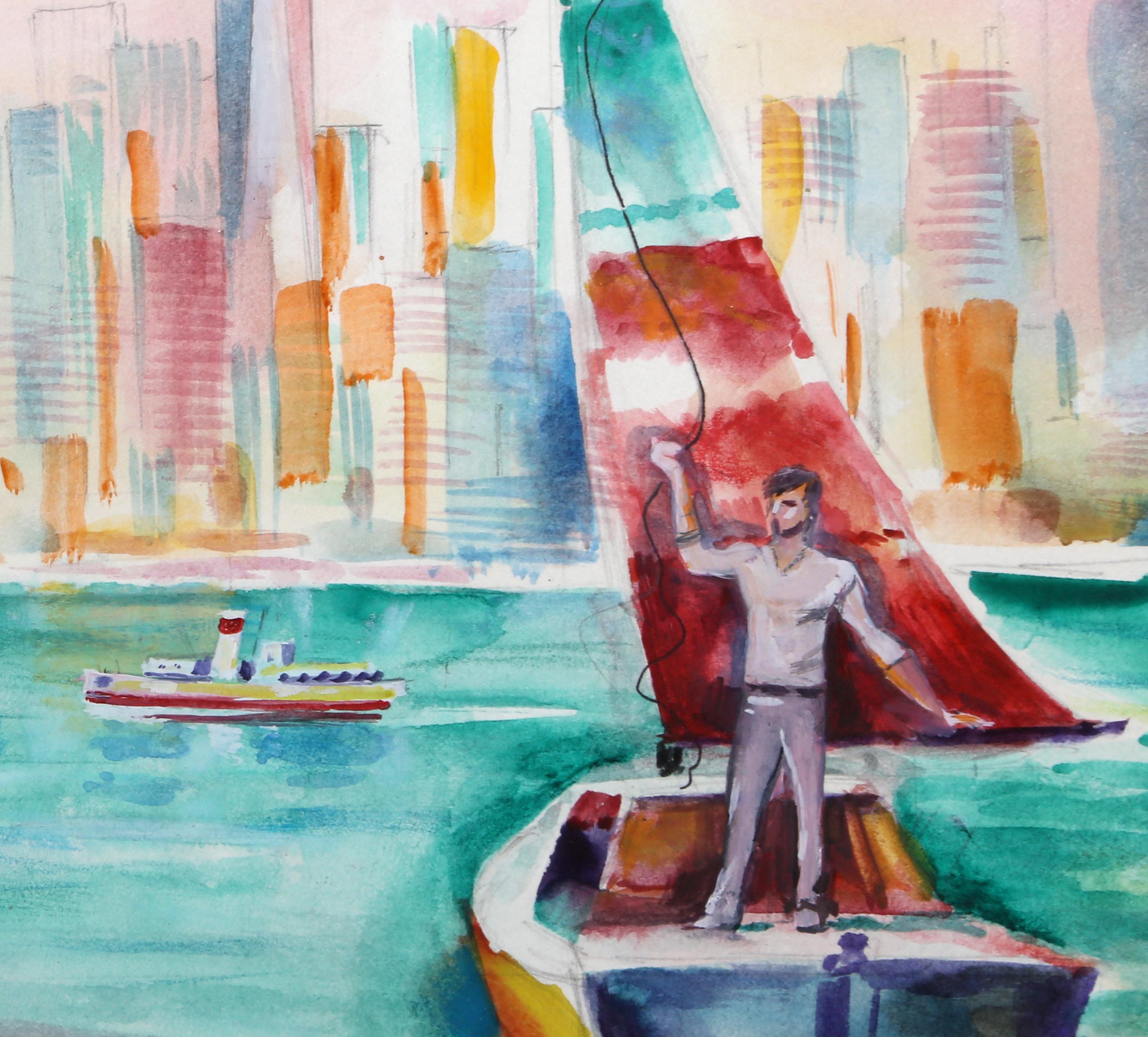 Ventoso, pintura impresionista en acuarela de Erik Freyman en venta 1