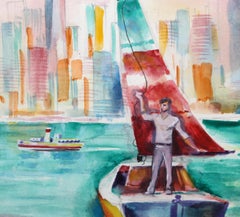 Windy, Impressionist Watercolor Painting by Erik Freyman