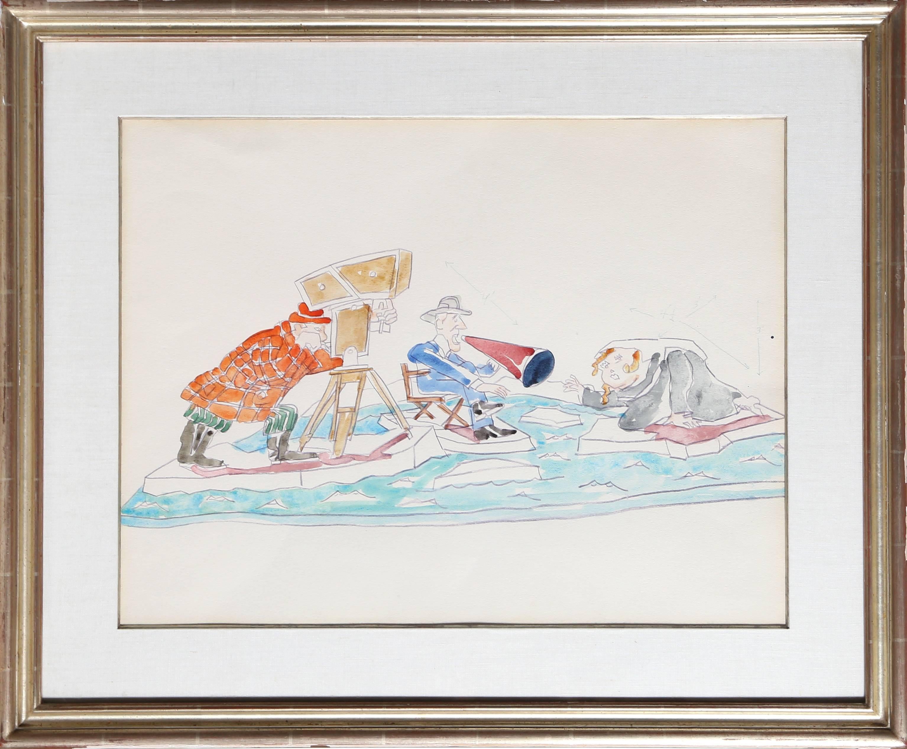 Artist: Red Grooms
Title: Study for Way Down East
Year: circa 1965
Medium: Color Pencil and Watercolor on Paper, Signed verso
Size: 17.5 x 22 inches 
Frame: 26 x 32 inches

"Way Down East" is best known as a 1920 American silent romantic drama film