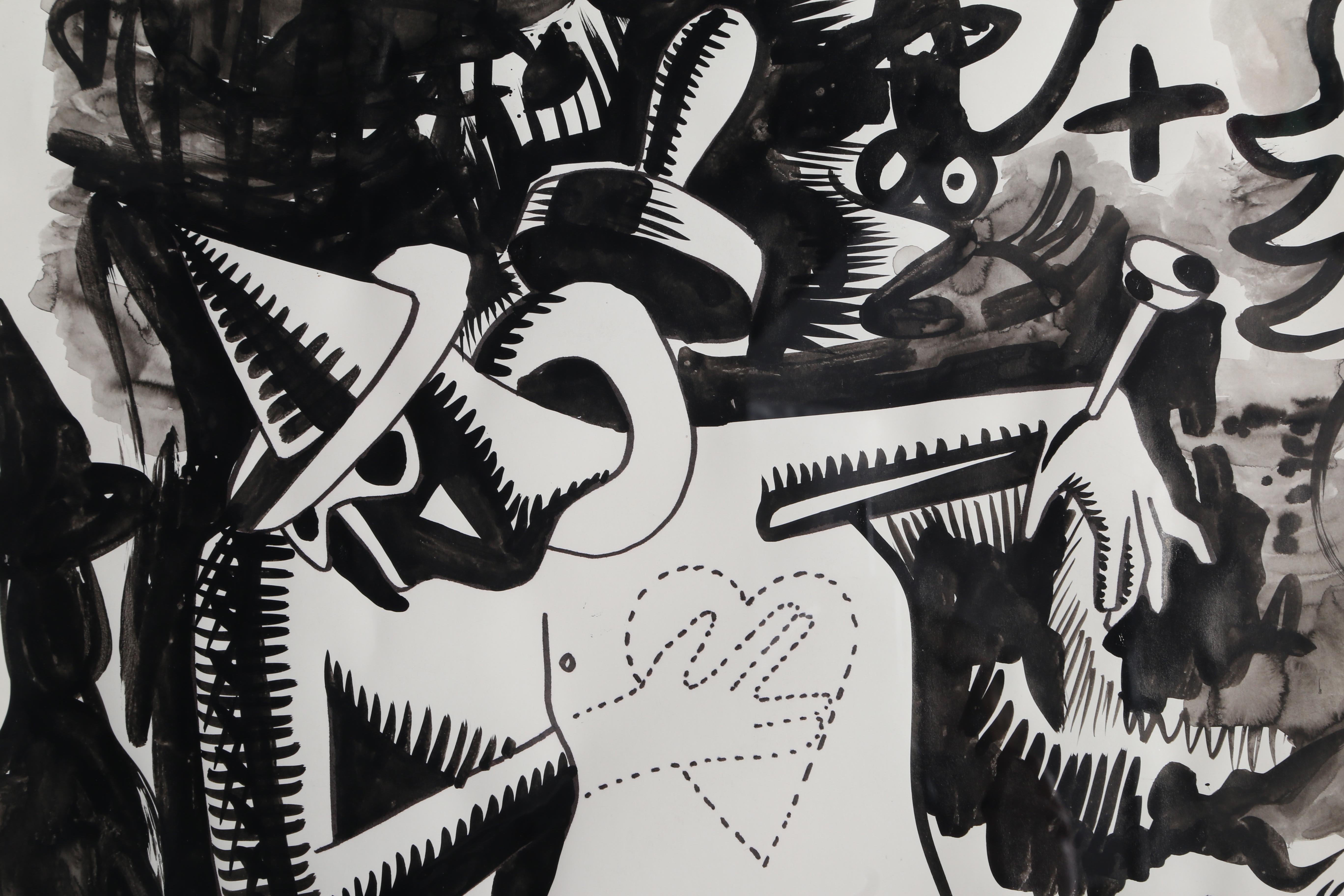 Figure with Heart, Drawing by Mark Kostabi 1989 For Sale 1