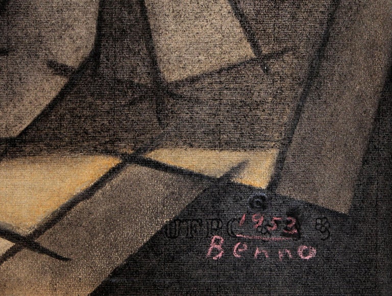 An original oil pastel on paper drawing by Benjamin Benno, American (1901 - 1980) measuring 19 x 25 inches. By the early 1930s he had established a reputation as a member of the international avant-garde and exhibited with the most significant