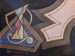 Still Life with Harp, Modern Cubist Drawing by Benjamin Benno 1953