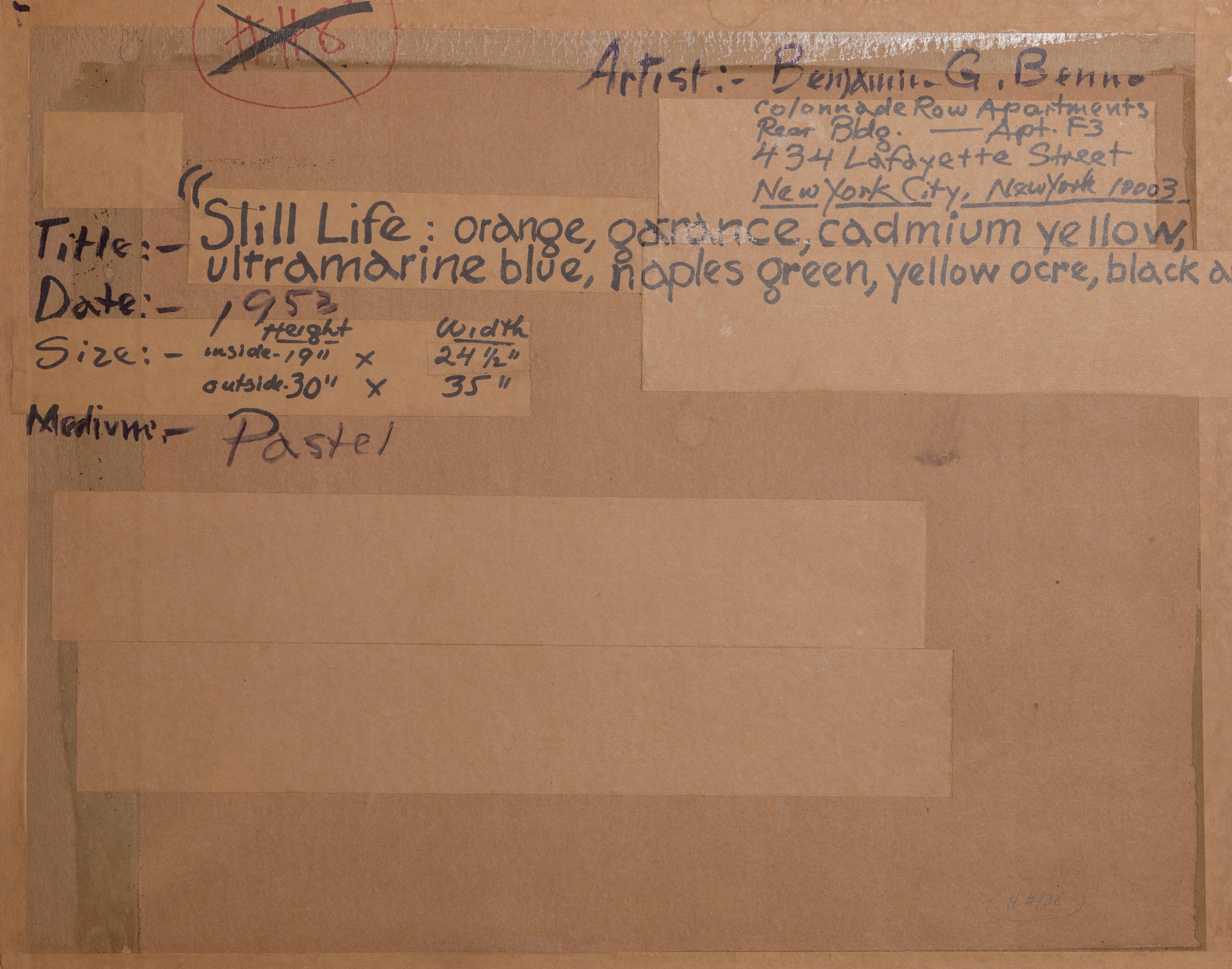 Ein originales Ölpastell auf Papier von Benjamin Benno, Amerikaner (1901 - 1980) mit den Maßen 19 x 25 Zoll. In den frühen 1930er Jahren hatte er sich einen Ruf als Mitglied der internationalen Avantgarde erworben und stellte mit den bedeutendsten