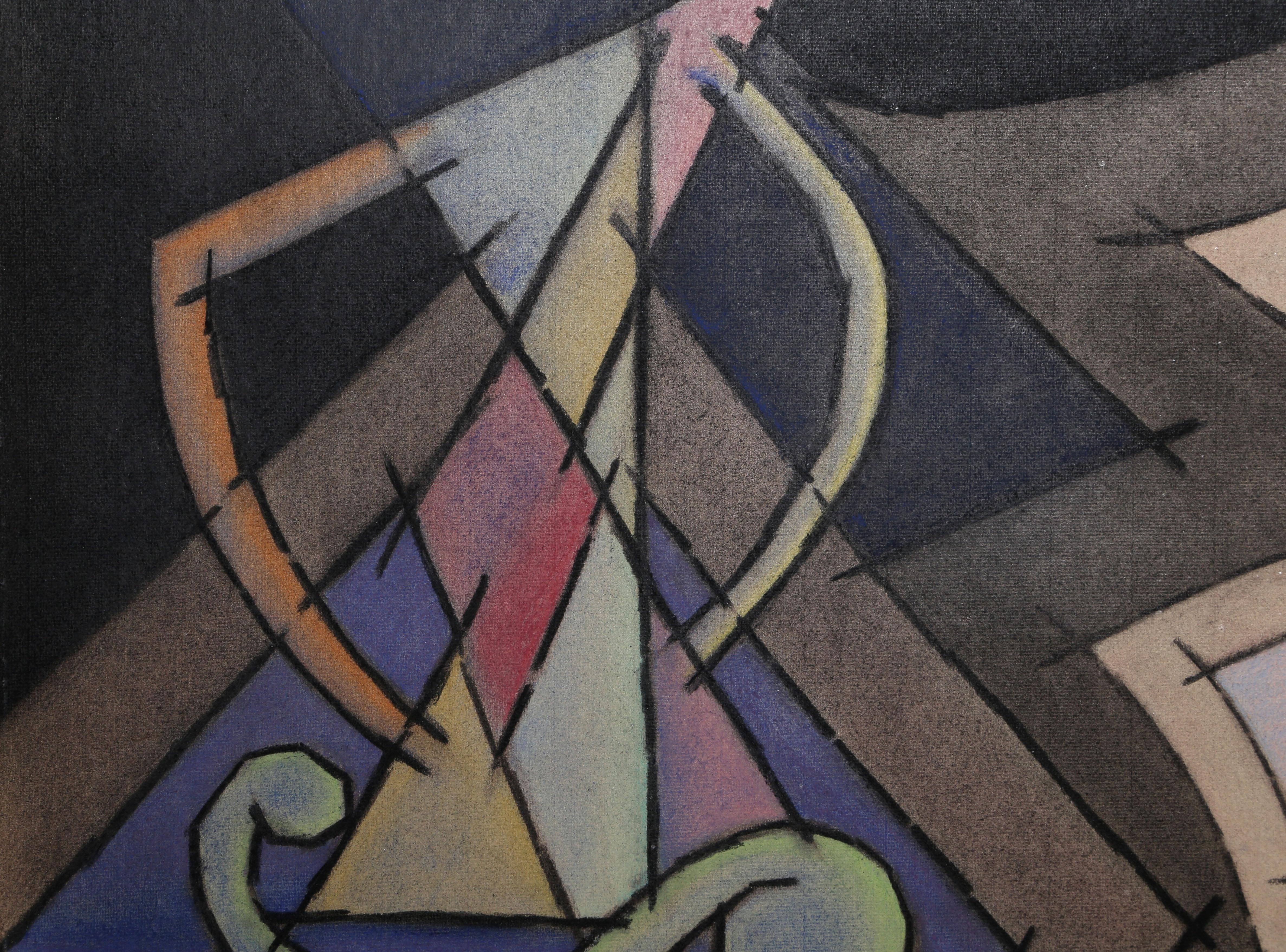Stillleben mit Harfe, moderne kubistische Zeichnung von Benjamin Benno 1953 (Kubismus), Art, von Benjamin G. Benno