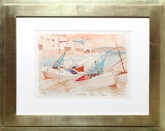 Sailboats at Shore, Watercolor by Charles Levier