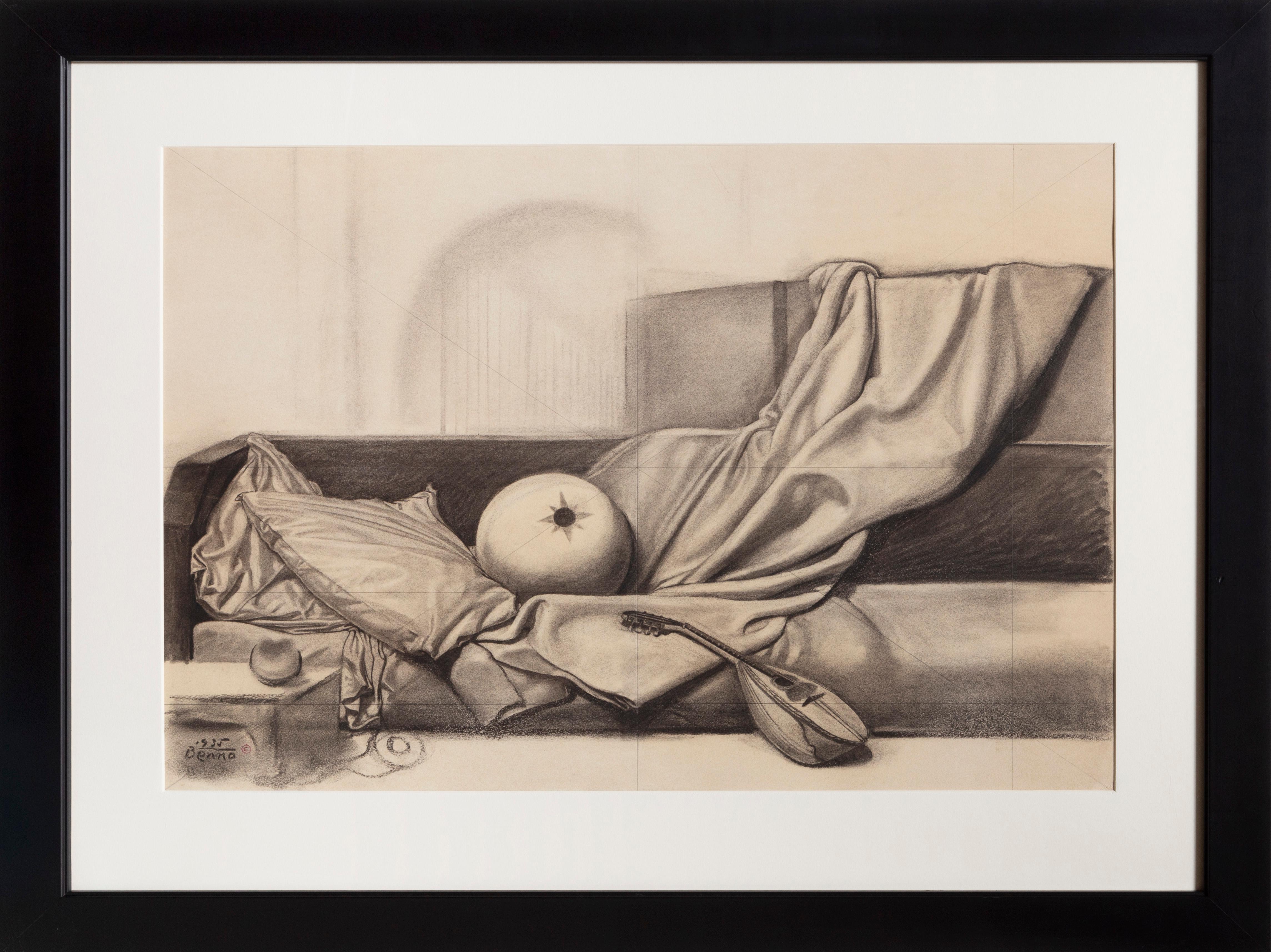 Odalisca, dibujo surrealista a carboncillo sobre papel de Benjamin Benno