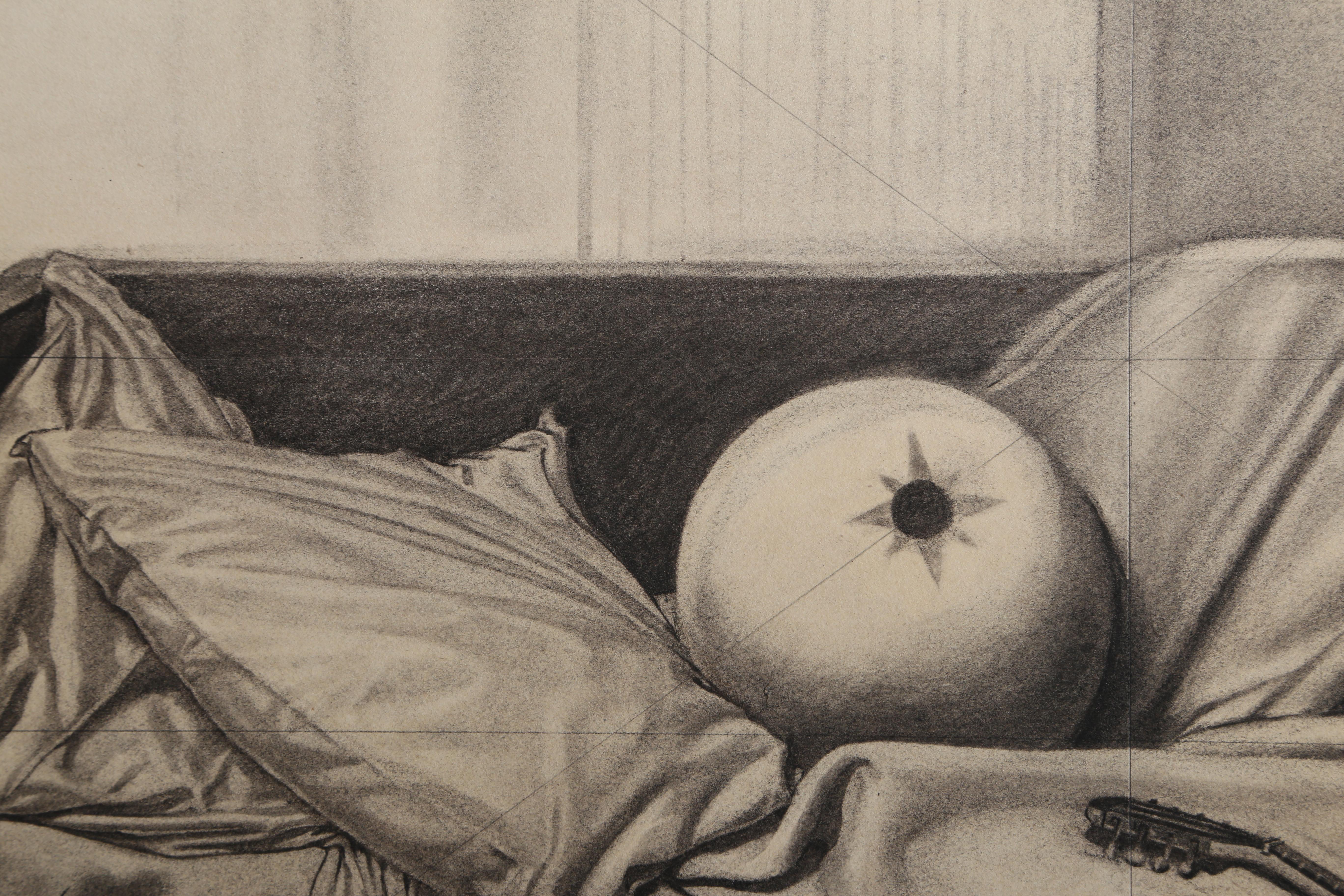 Odalisch, Surrealistische Kohle auf Papier Zeichnung von Benjamin Benno (Moderne), Art, von Benjamin G. Benno