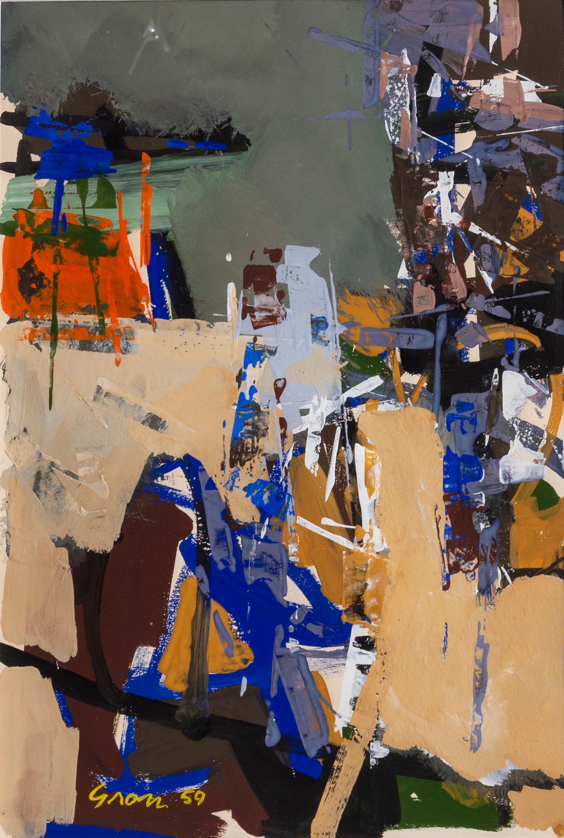 Abstrakt-expressionistisches Gouache-Gemälde von Sid Gross, 1959