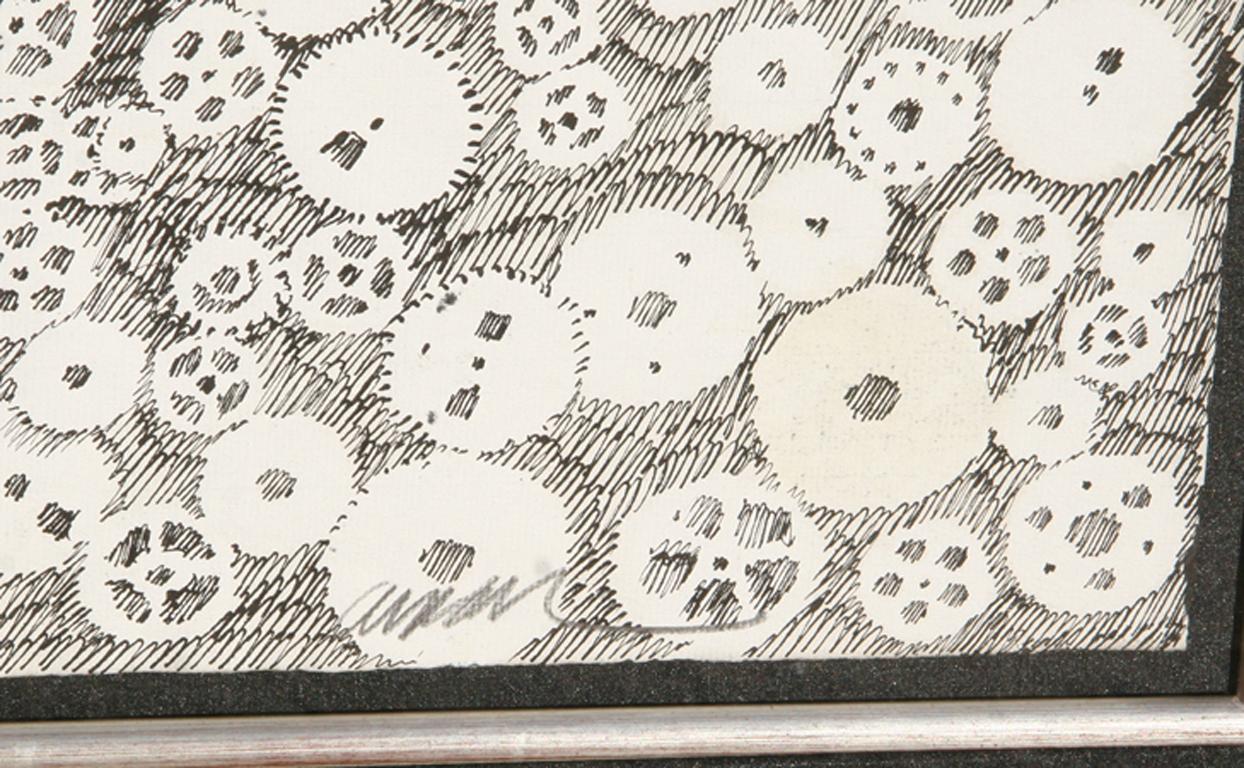 Künstler: Arman
Titel: Gears beobachten
Jahr: ca. 1979
Medium: Tusche auf Papier Zeichnung, signiert v.l.n.r.
Papierformat: 25 x 19 Zoll
Rahmengröße: 34 x 27,5 Zoll