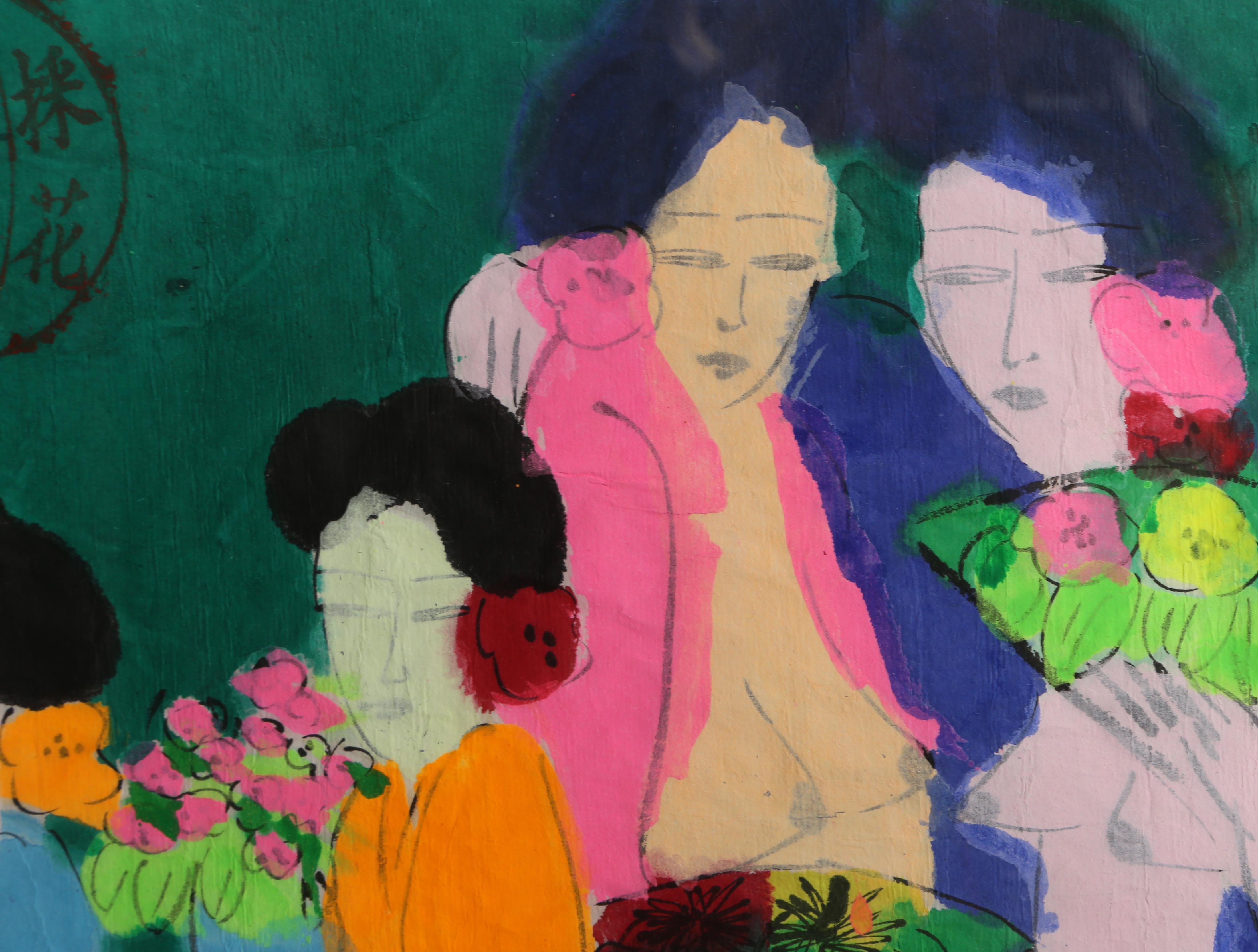 Seven Geishas, Painting by Walasse Ting For Sale 2