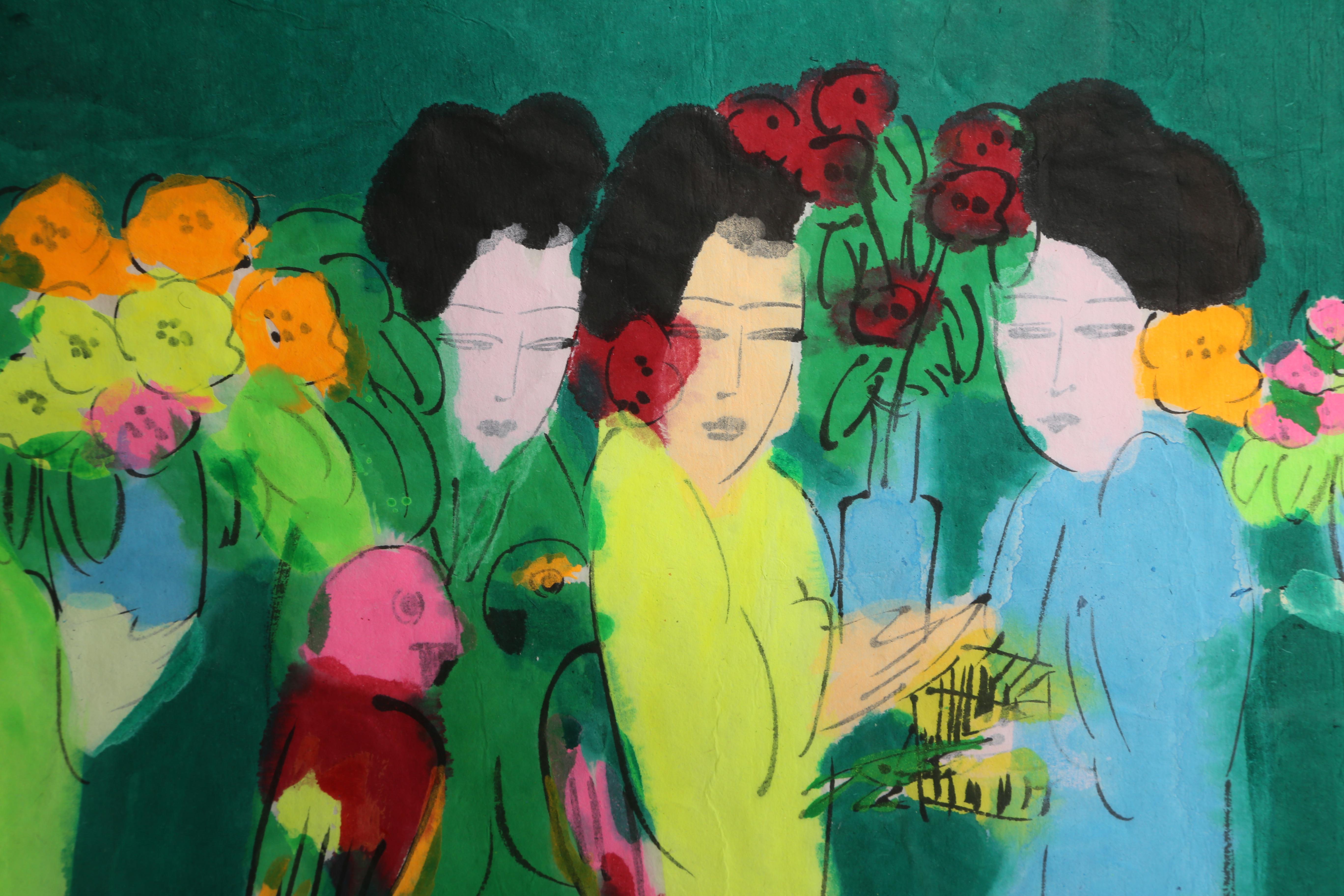 Sieben Geishas, Gemälde von Walasse Ting im Angebot 3