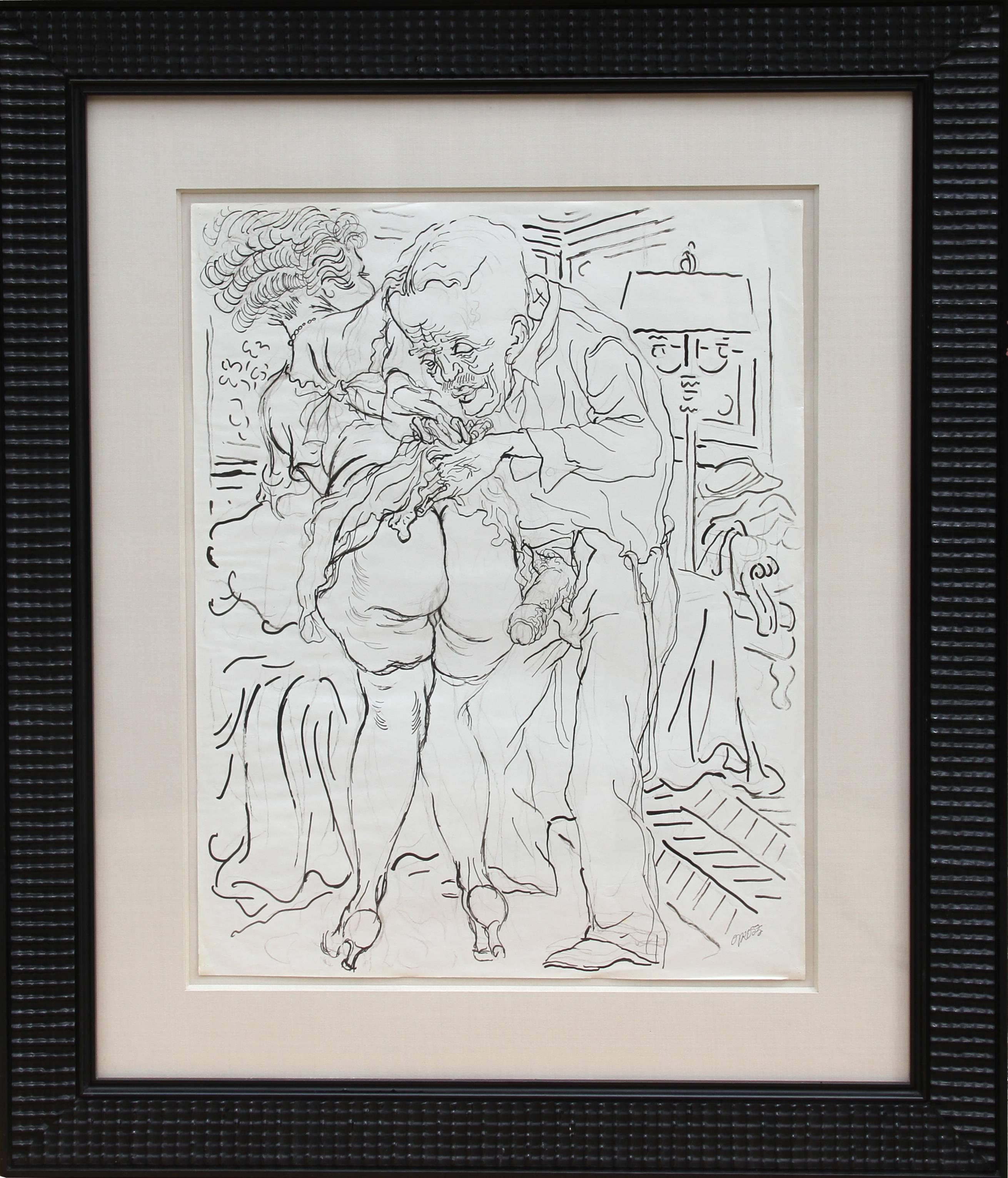 George Grosz Nude – Mann und Frau mit Lampe