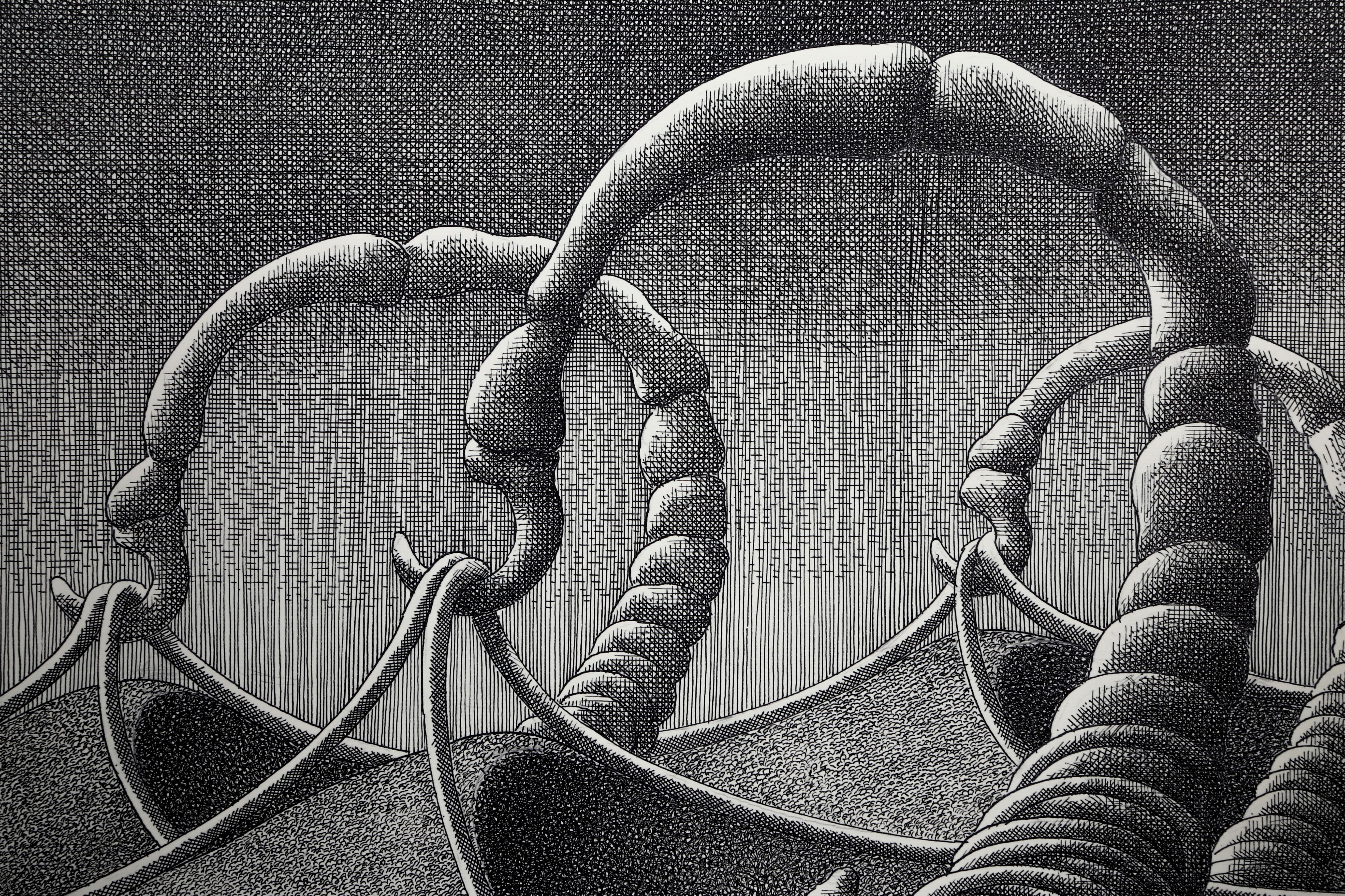 Scorpion, surrealistische Tuschezeichnung von Wojtek Kowalczyk im Angebot 1