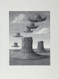 Cowboyhuts, surrealistische Zeichnung von Wotjek Kowalczyk