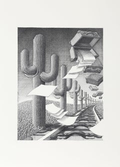 Used Cacti, Surrealist Ink Drawing by Wojtek Kowalczyk