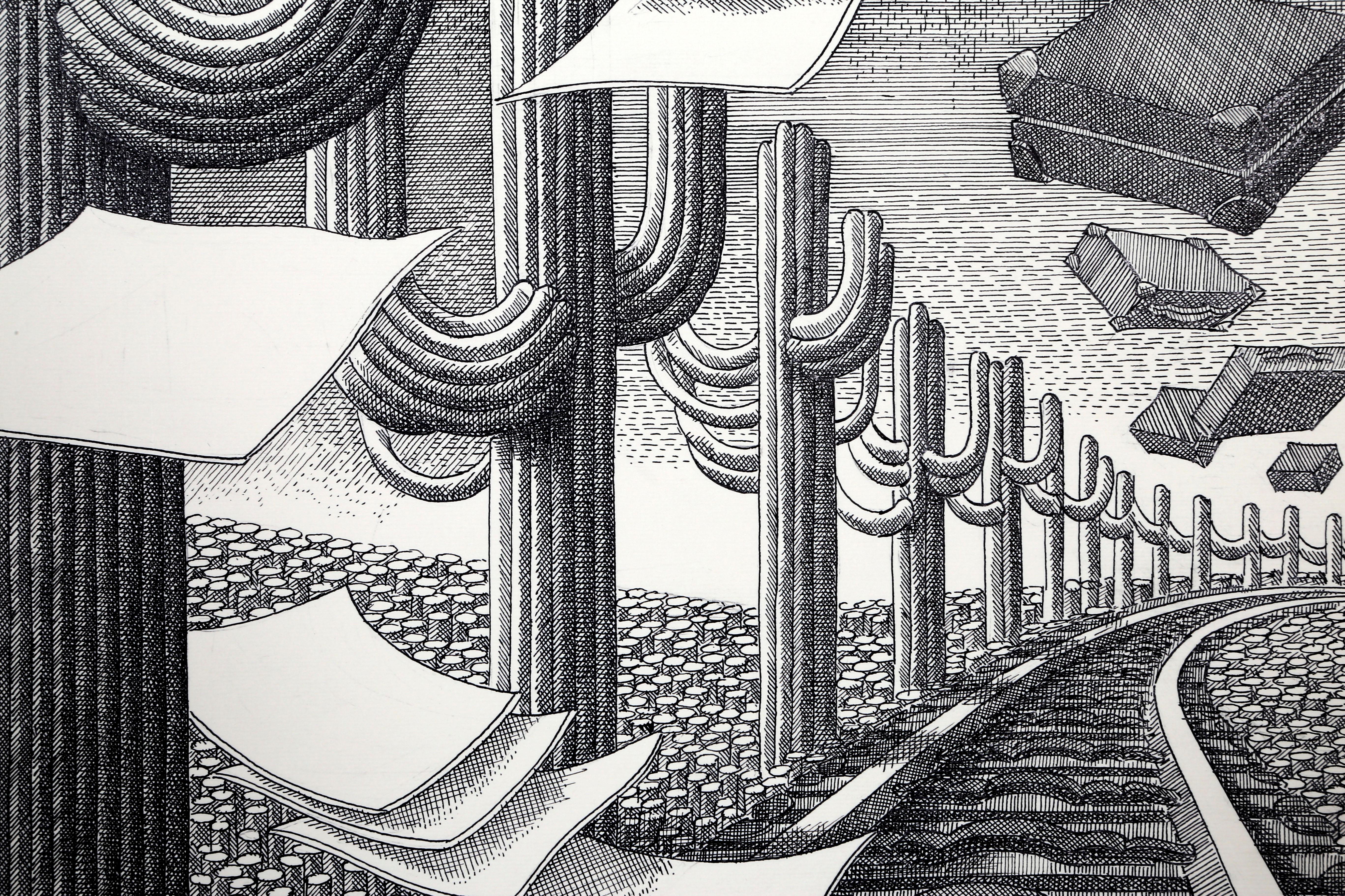 Cacti, Surrealist Ink Drawing by Wojtek Kowalczyk For Sale 1