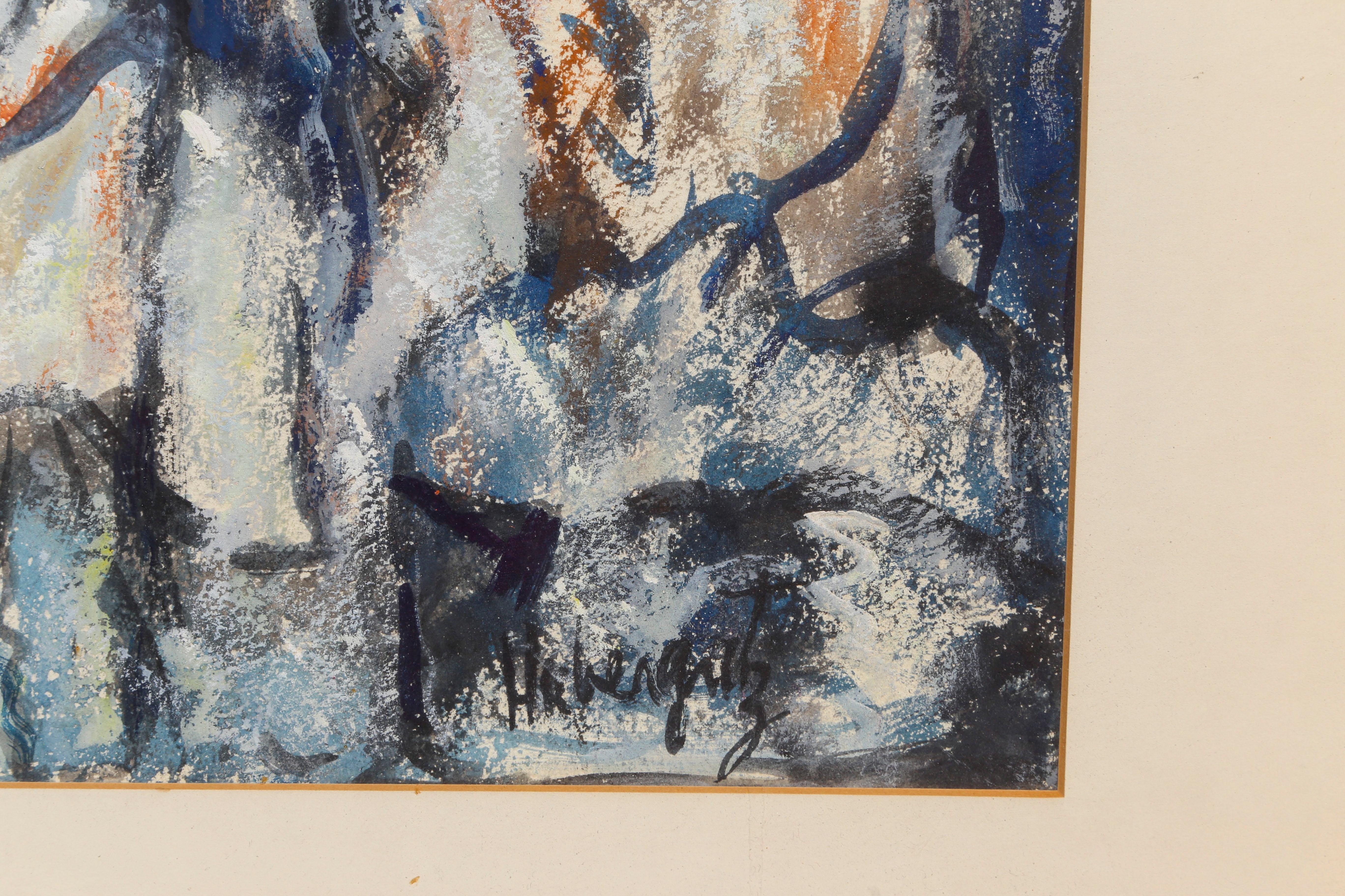 Concert in the Rain, Watercolor and Pastel on Paper by George Habergritz For Sale 2