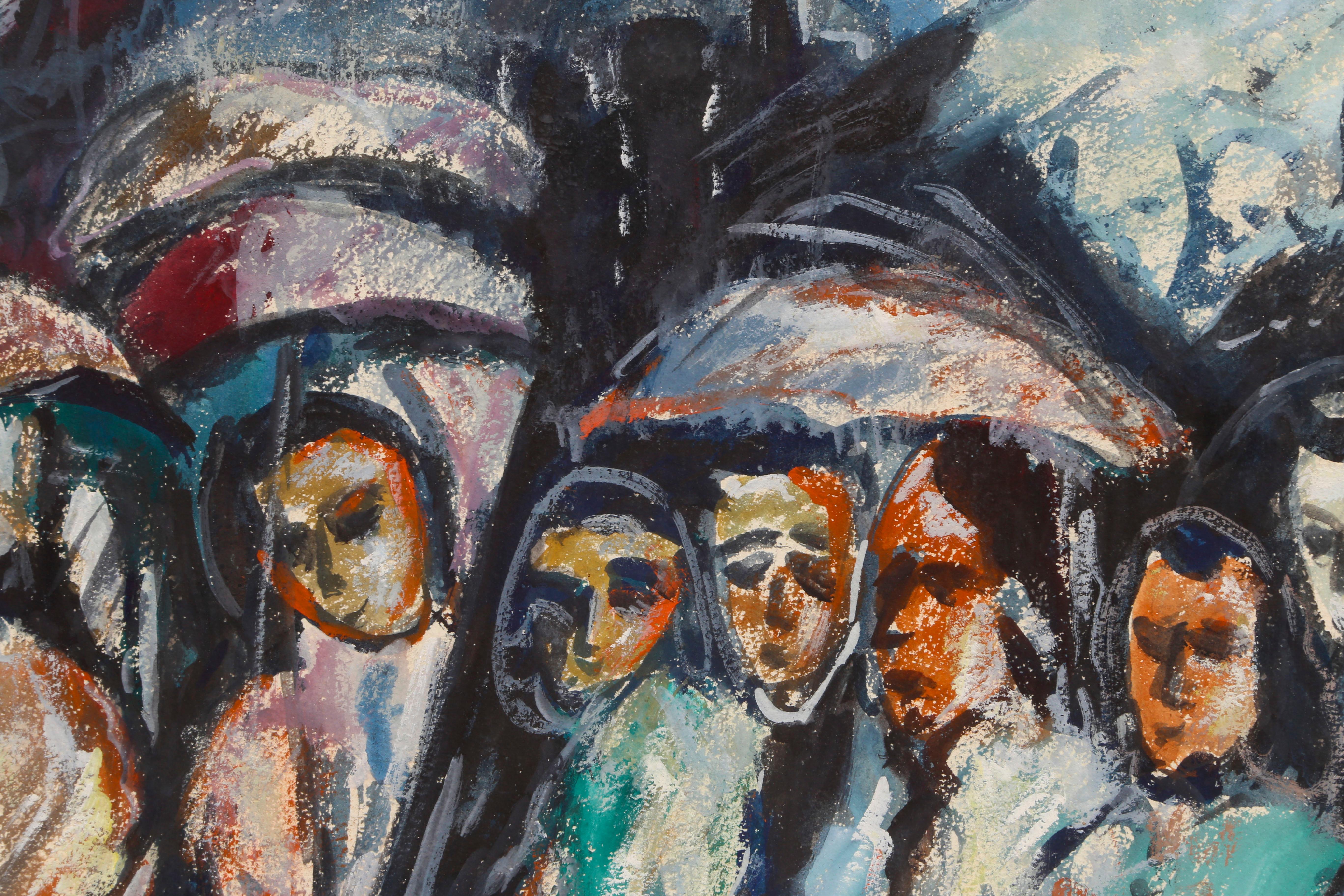 Concert in the Rain, Watercolor and Pastel on Paper by George Habergritz For Sale 1