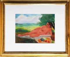 Paysage pastoral avec odalisque couchée et fruits