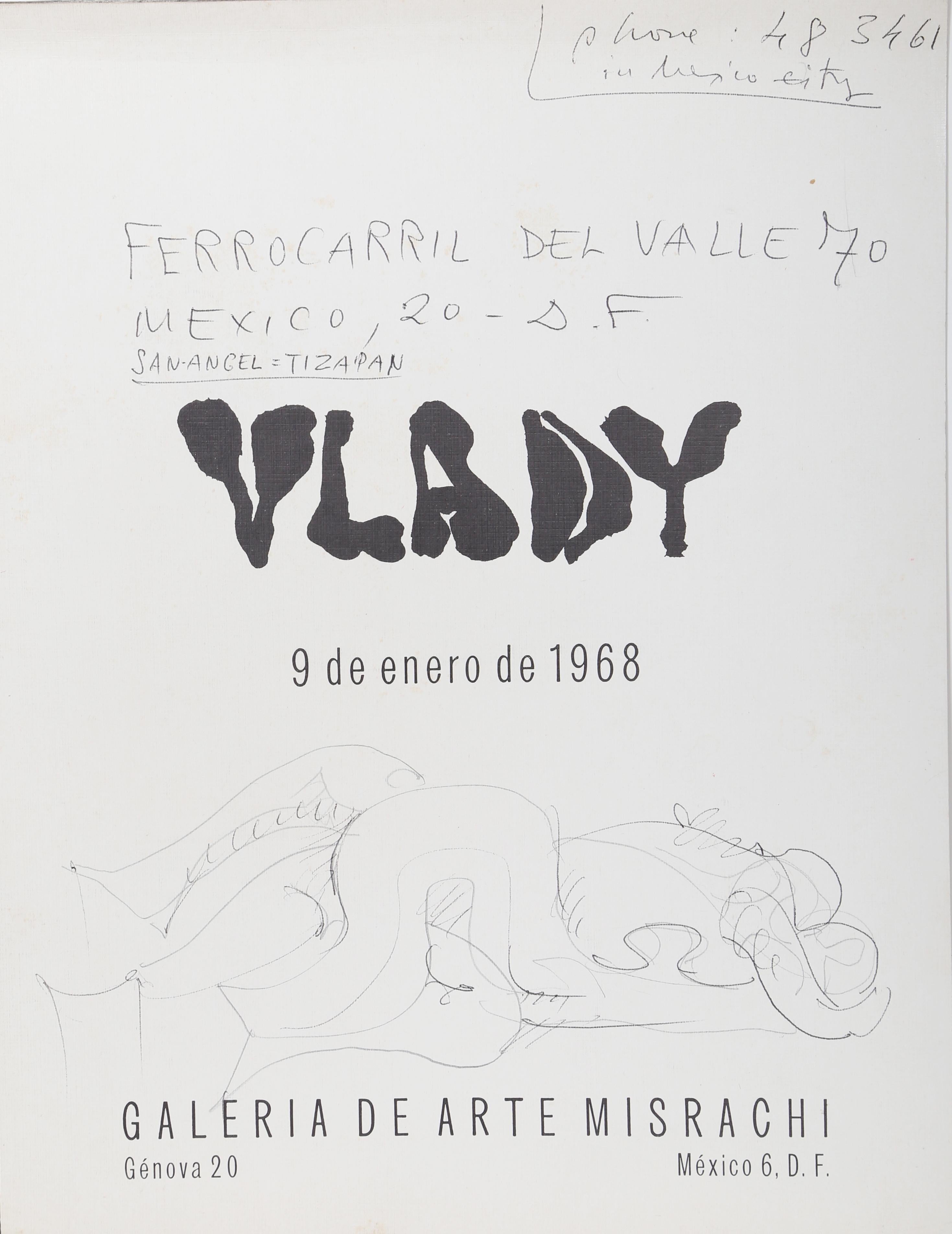Vlady in der Galeria de Arte Misrachi, Tintenzeichnung von Vladimir „Vlady“ Kibalchich (Grau), Abstract Drawing, von Vladimir Vlady Kibalchich