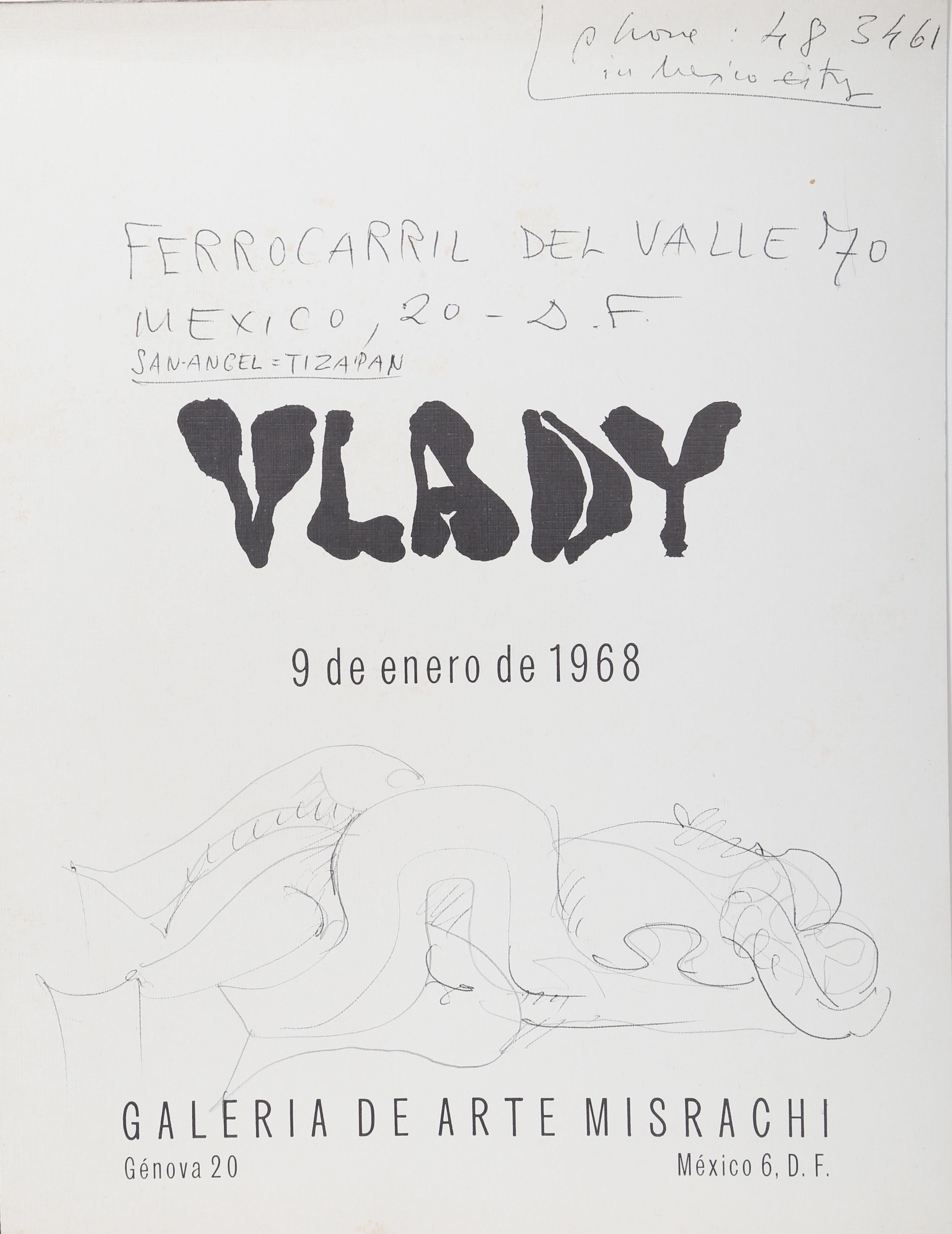 This collotype featured in the pamphlet available at Galerie de Art Misrachi for an exhibition of works by Vlady. This specific example also bears a drawing by the artist in pen on the cover and interviews on the interior pages.

Vlady at Galeria de