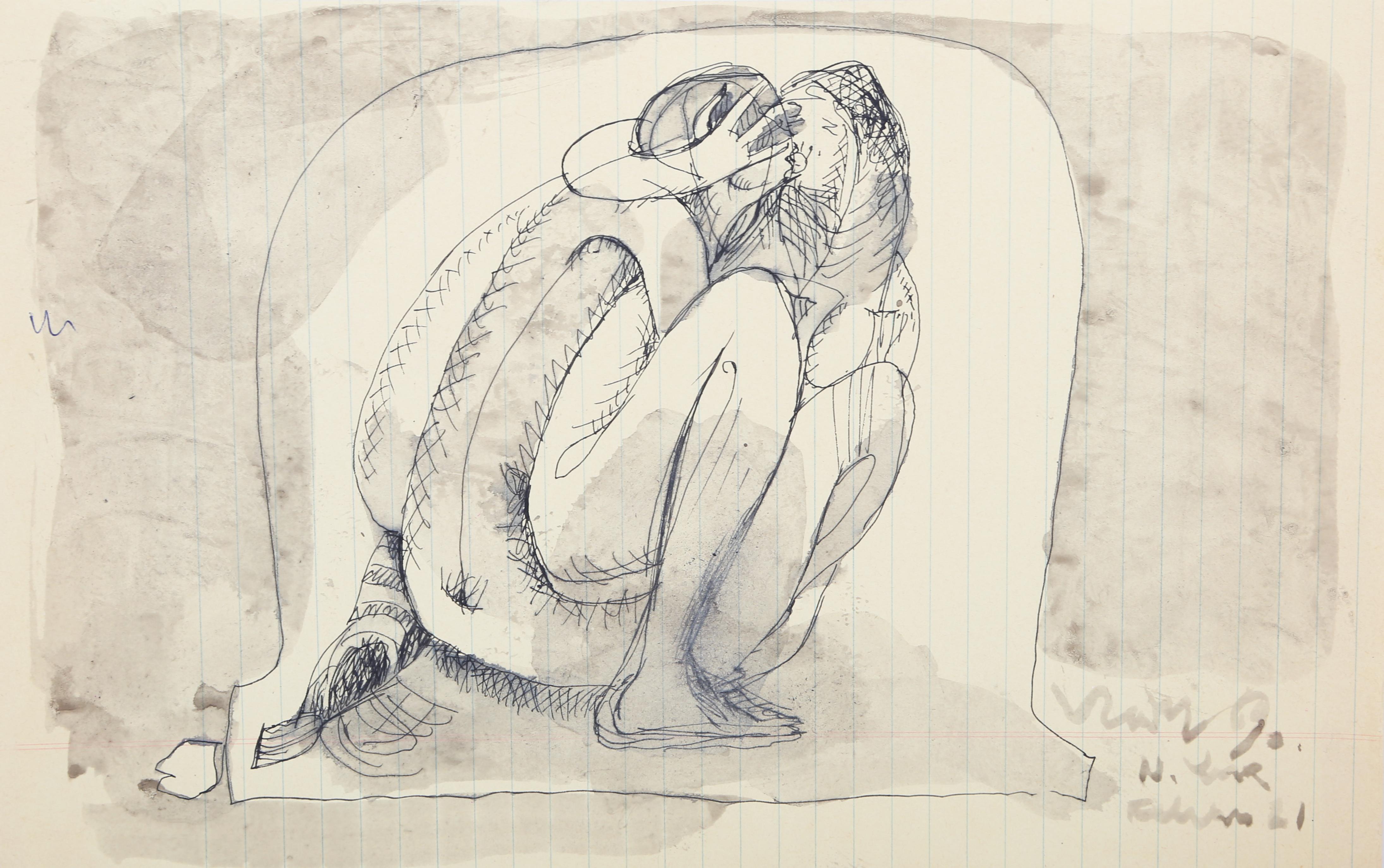 Vladimir Vlady Kibalchich Nude - Lovers, Ink Drawing on Paper by Vladimir "Vlady" Kibalchich
