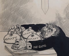 Appeso per i capelli, illustrazione di satira politica 1902