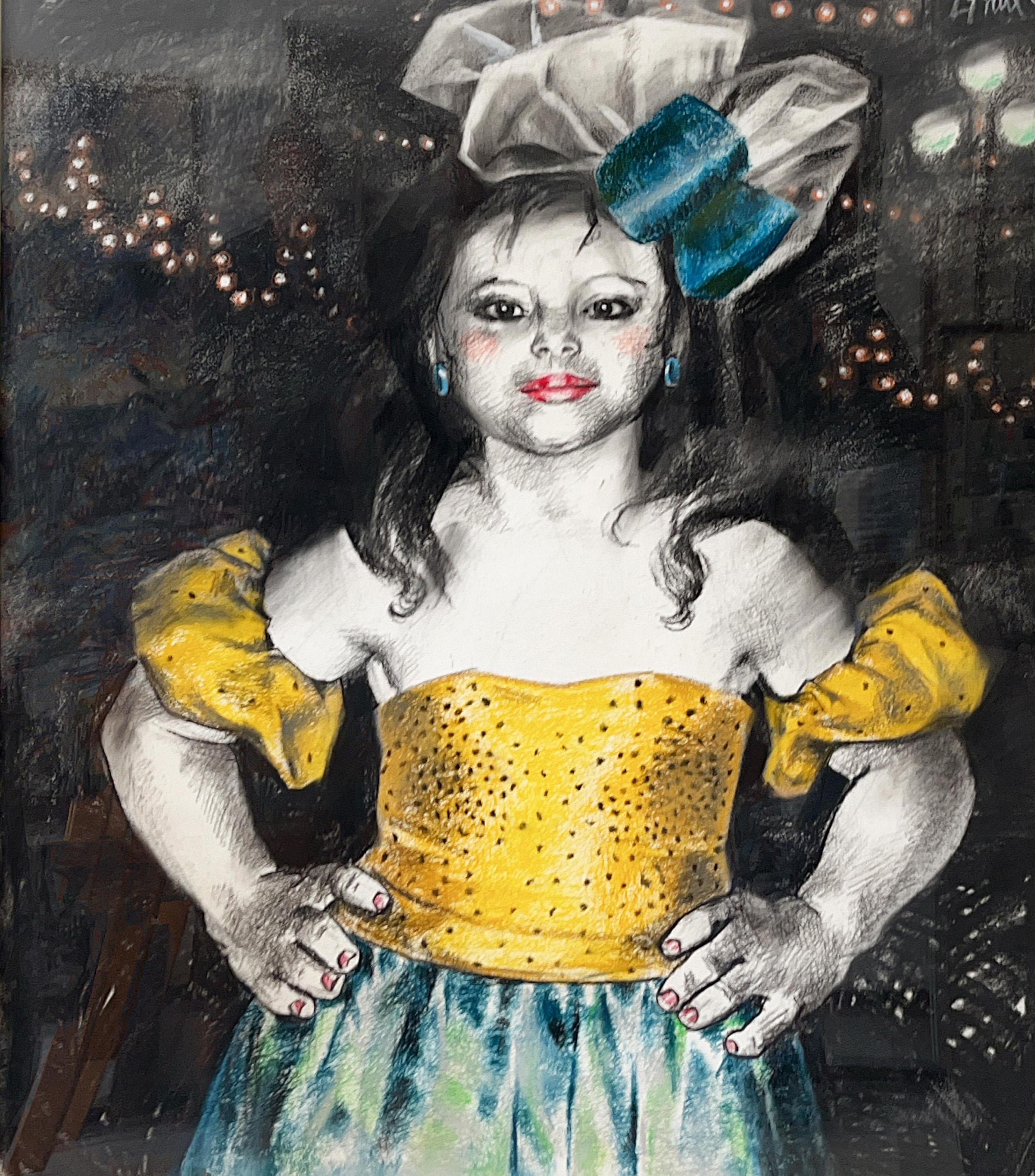 Lola Carnaval, Charcoal and Pastel on Paper by Enrique Grau For Sale 1