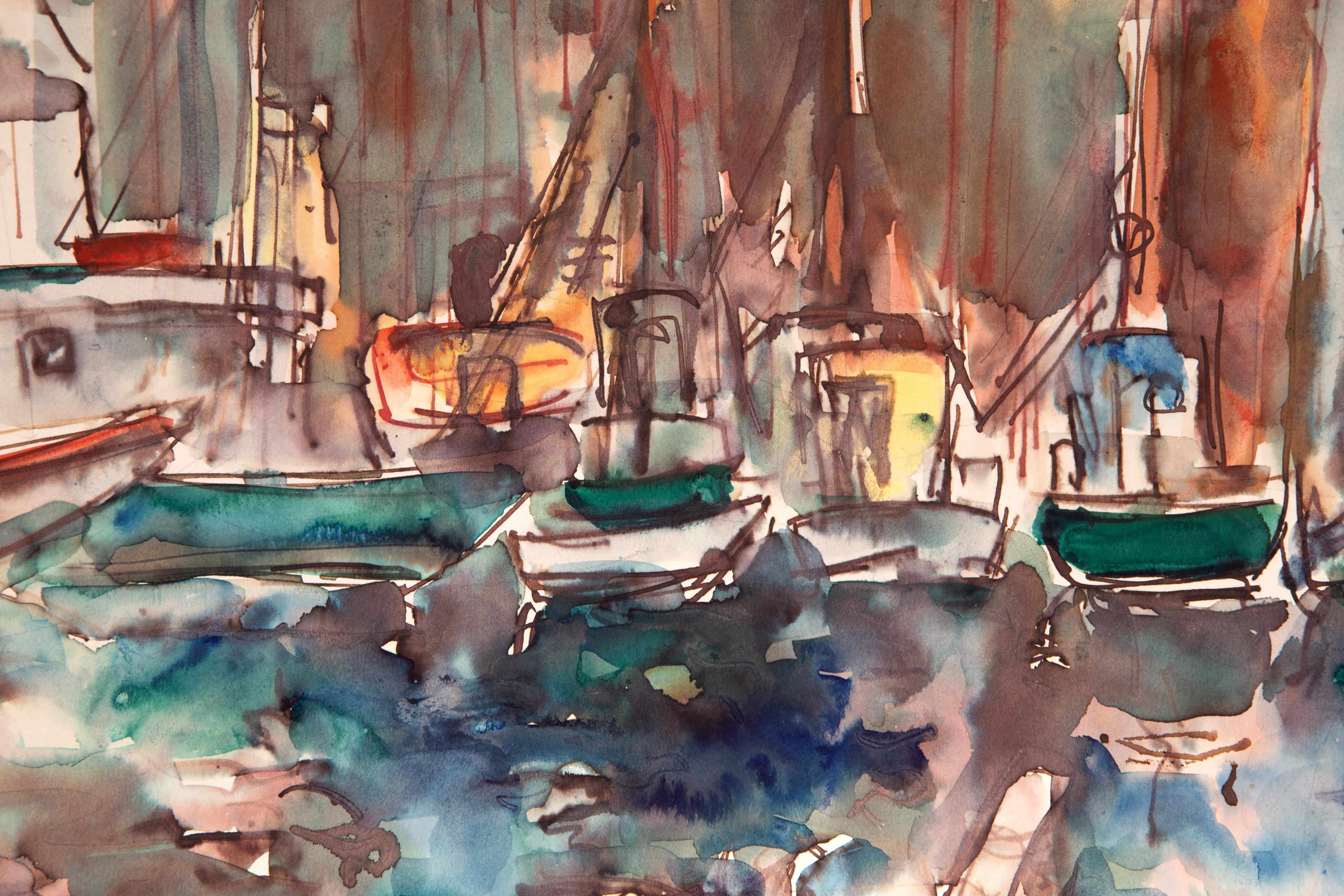 Waterscape, Impressionist Watercolor on Paper by Chaim Gross For Sale 1