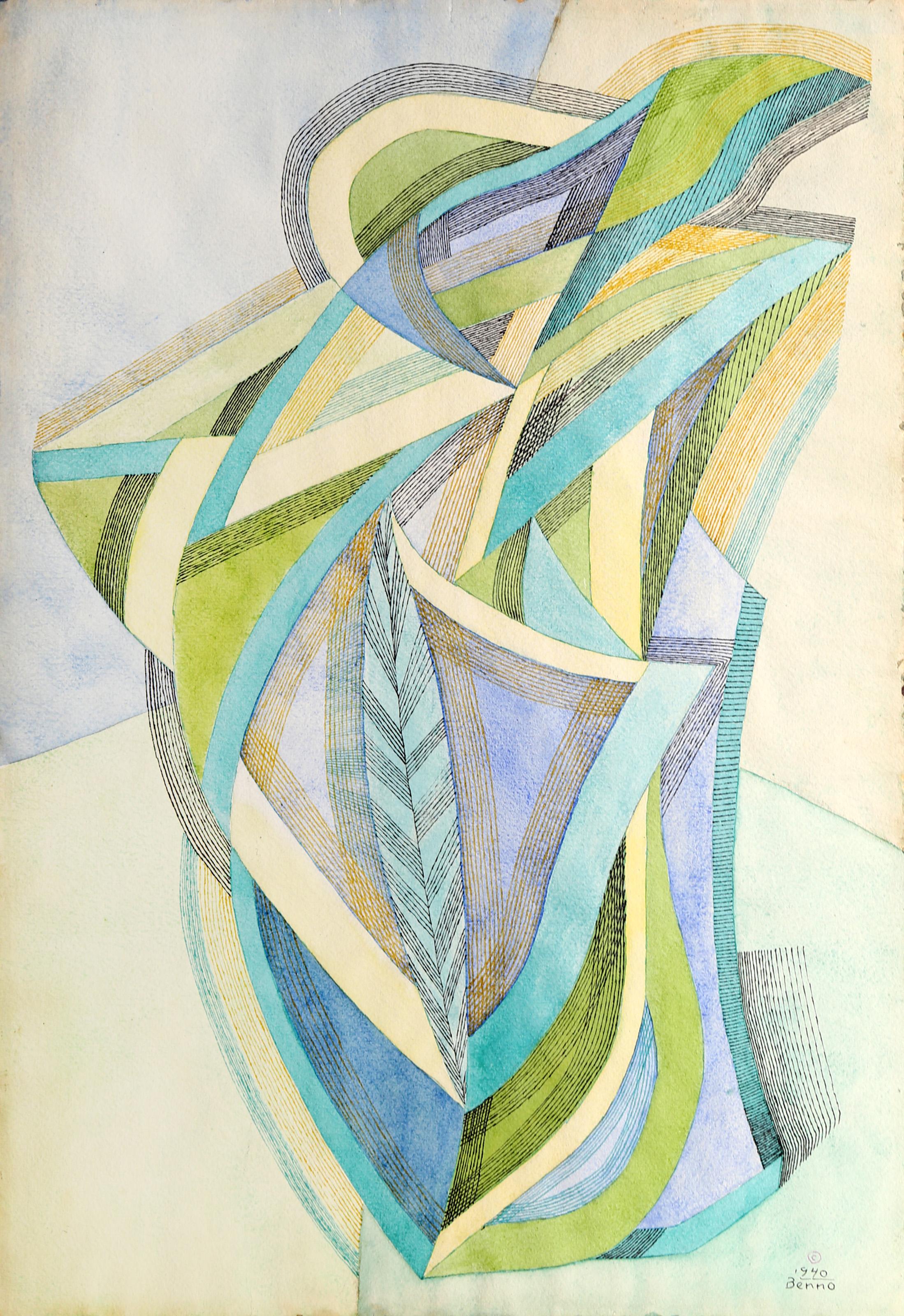 Composition abstraite n°1, dessin cubiste moderne de Benjamin Benno