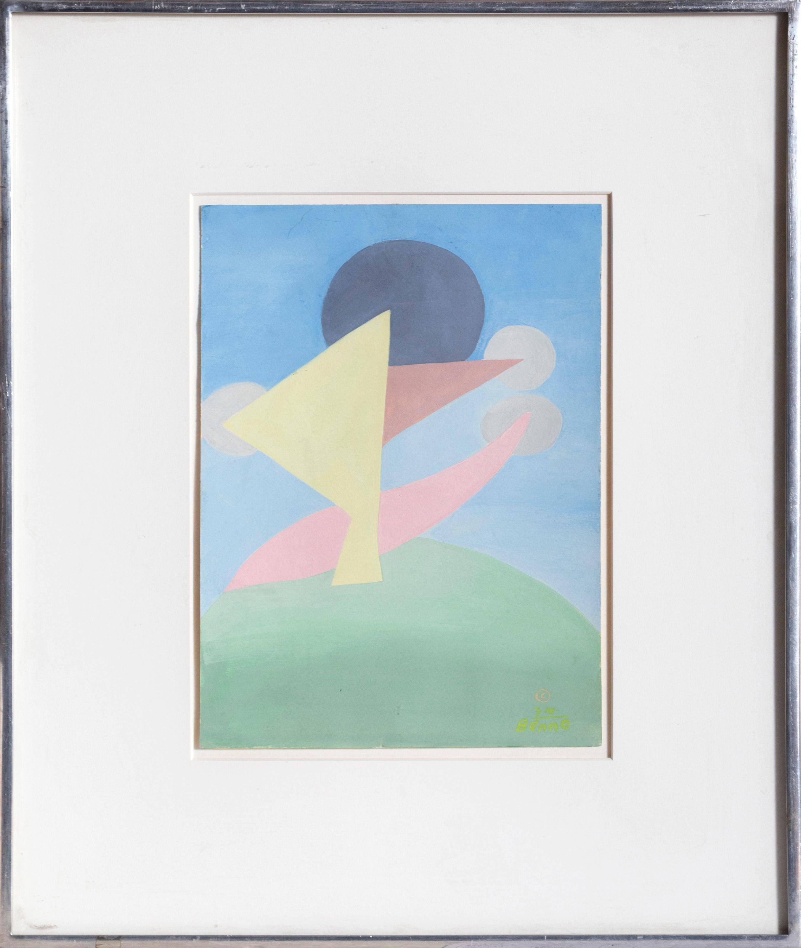 Abstrakte Komposition 2, Kubistisches Gemälde auf Papier von Benjamin Benno
