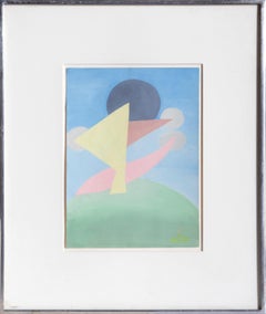 Abstrakte Komposition 2, Kubistisches Gemälde auf Papier von Benjamin Benno