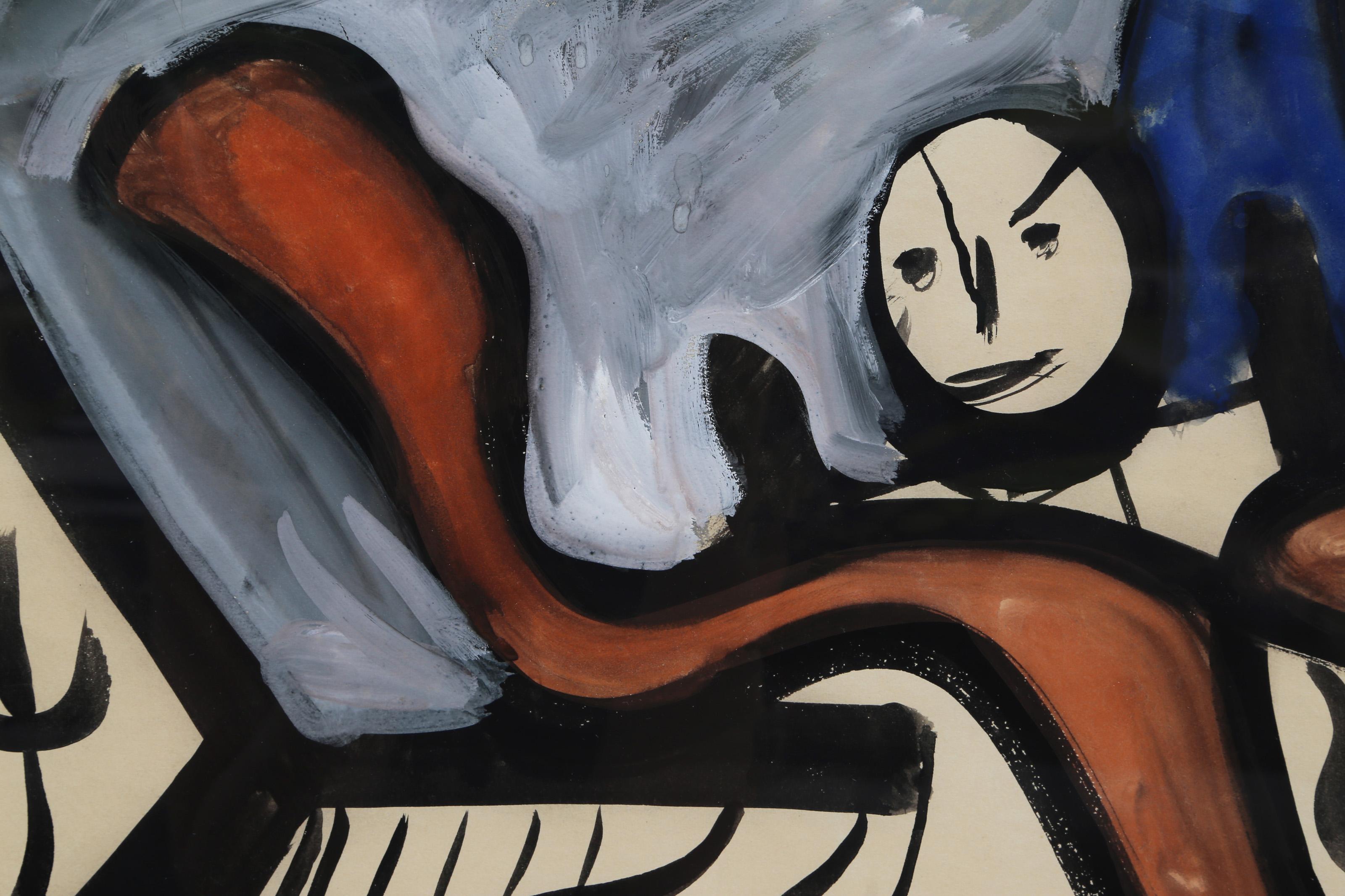 Atlas, Cubist Painting on Paper by Benjamin Benno - Art by Benjamin G. Benno