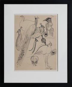 Kubistische Vögel, Zeichnung auf Papier von Benjamin Benno