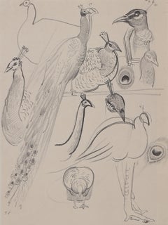 Birds, Cubist Drawing on Paper by Benjamin Benno