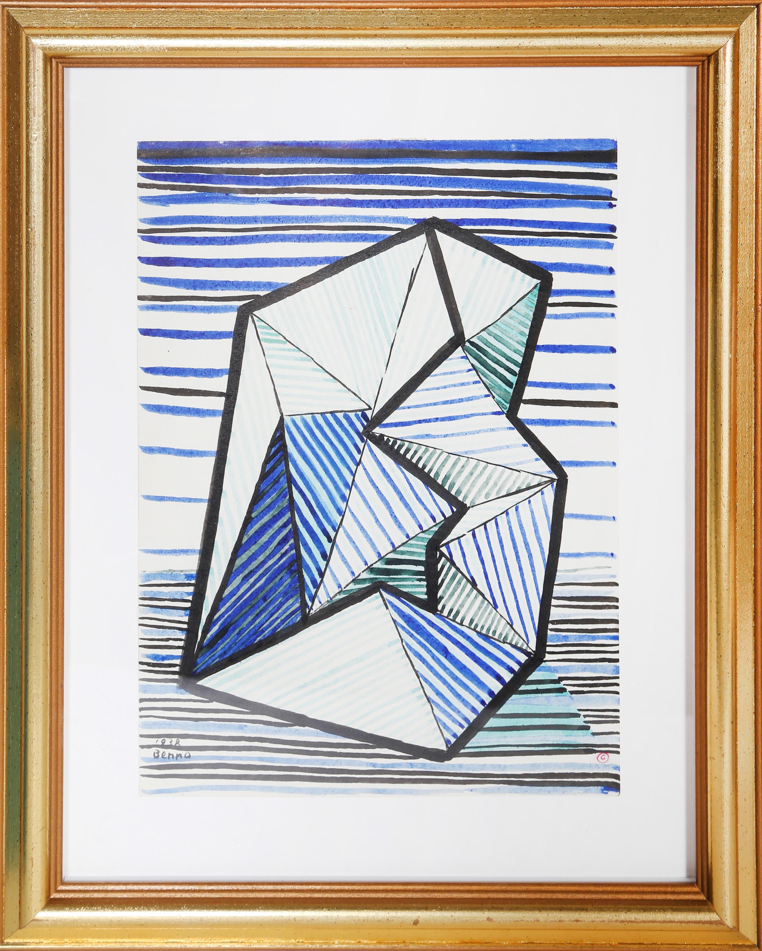 Kubistische Tuschezeichnung auf Papier von Benjamin Benno, Geburt