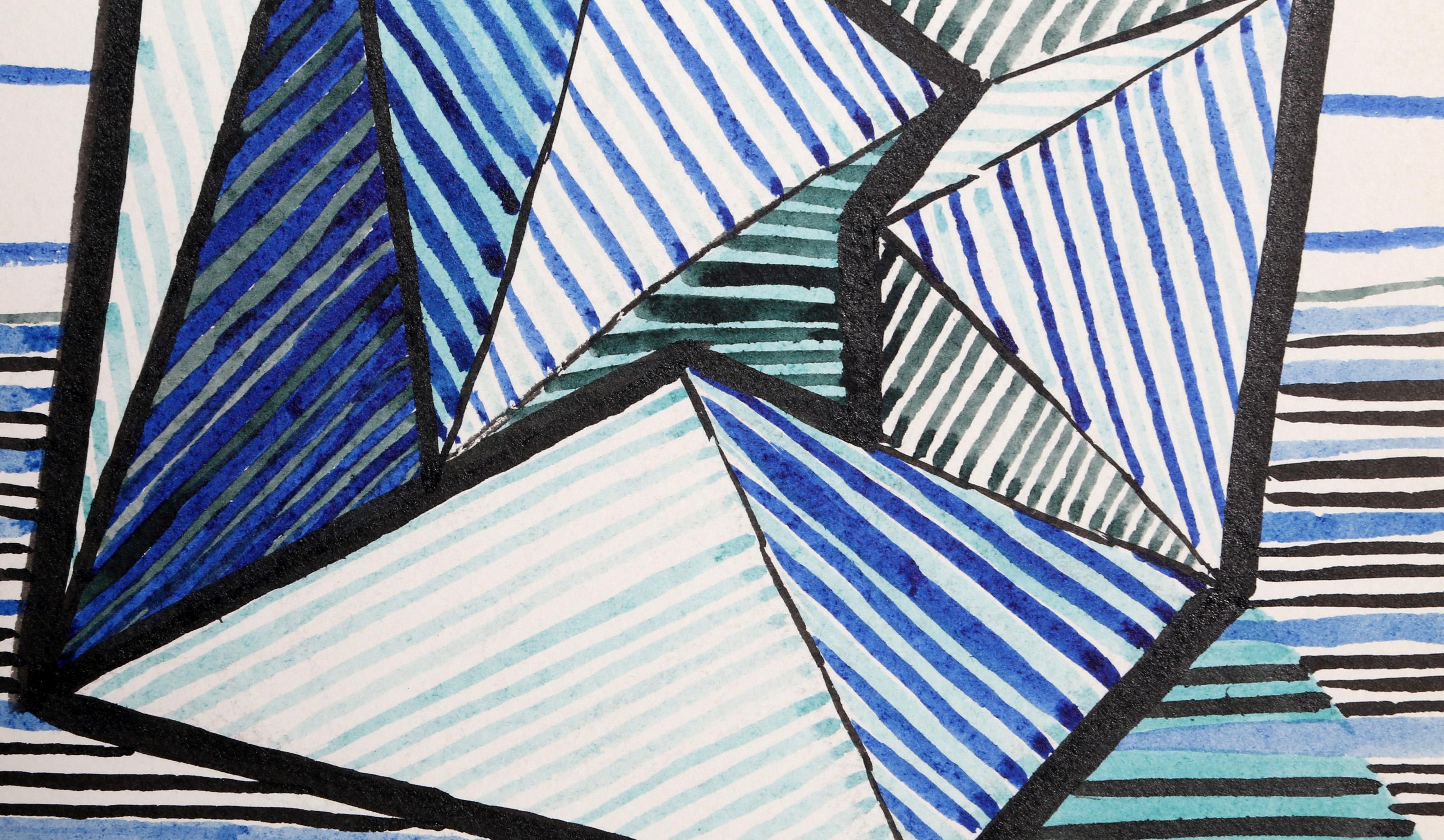 Birth, Cubist Ink Drawing on Paper by Benjamin Benno - Gray Abstract Drawing by Benjamin G. Benno