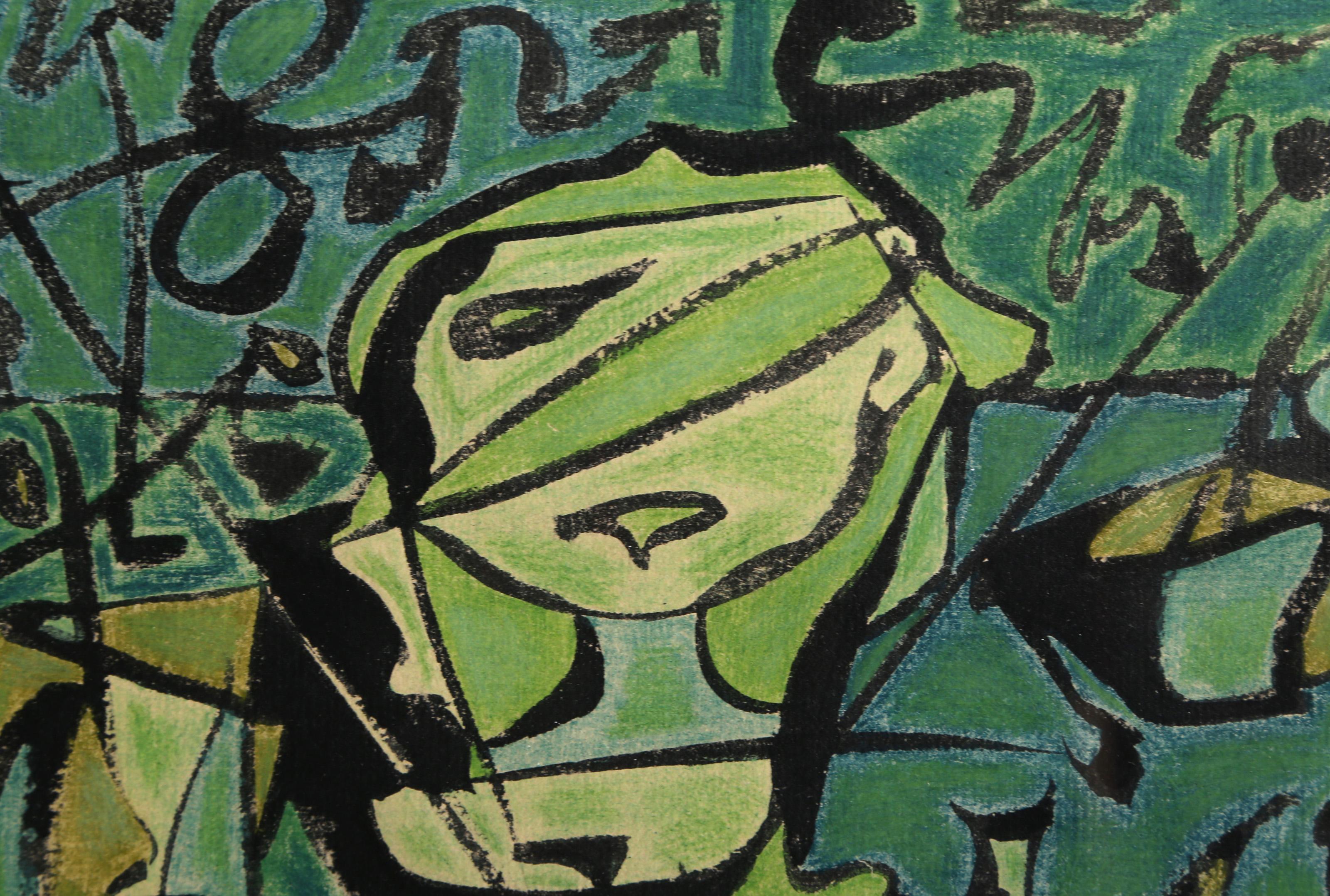 Fetiche 4, Cubist Ink and Crayon Drawing on Paper by Benjamin Benno - Art by Benjamin G. Benno