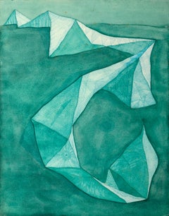 Mountain Range, Modern Cubist Watercolor by Benjamin Benno