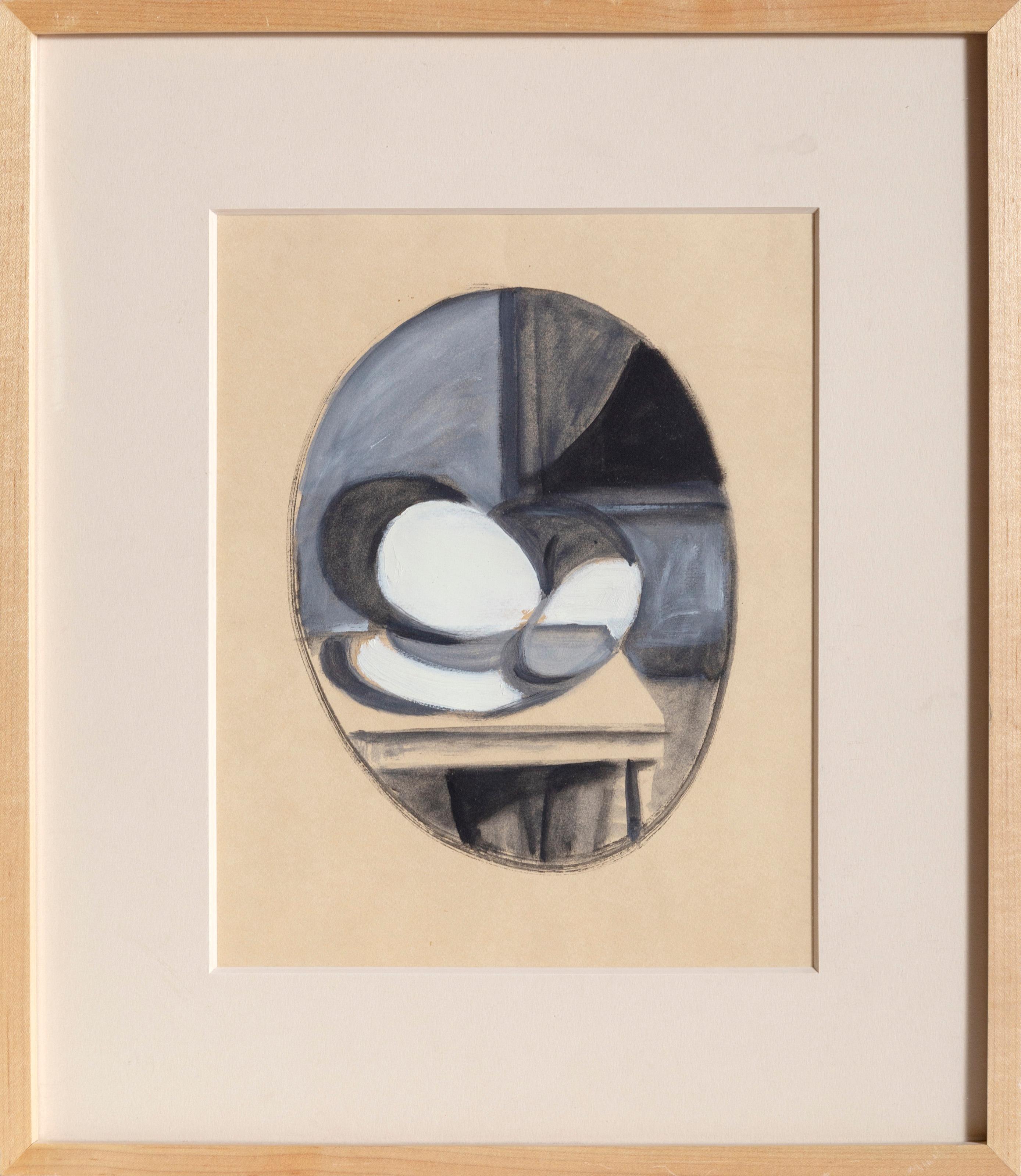 Untitled - Kinder schlafend auf dem Schreibtisch, kubistische Gouache auf Papier von Benjamin Benno