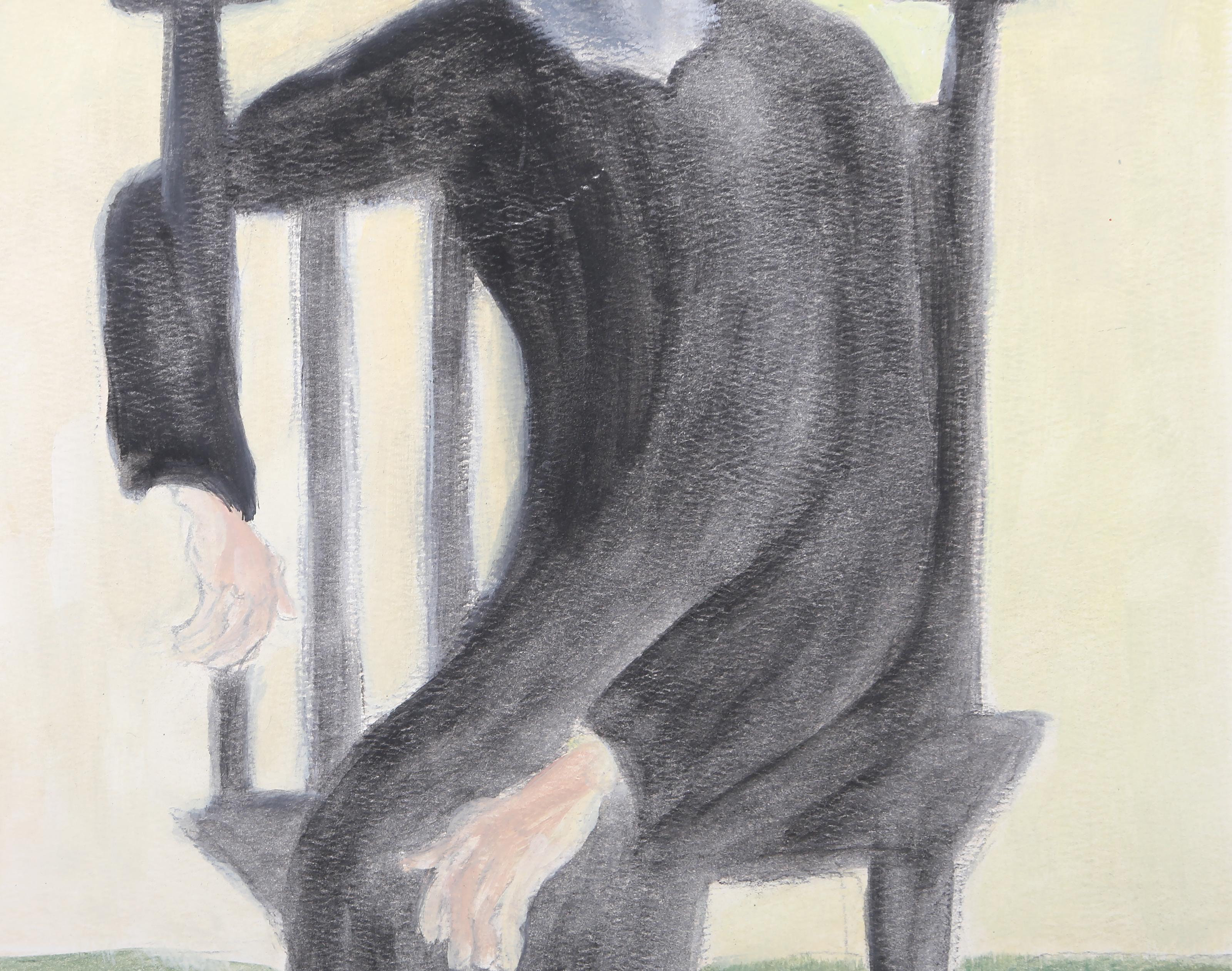 Hombre sentado, 1978, Arte popular Acuarela y grafito de David Schwab en venta 1