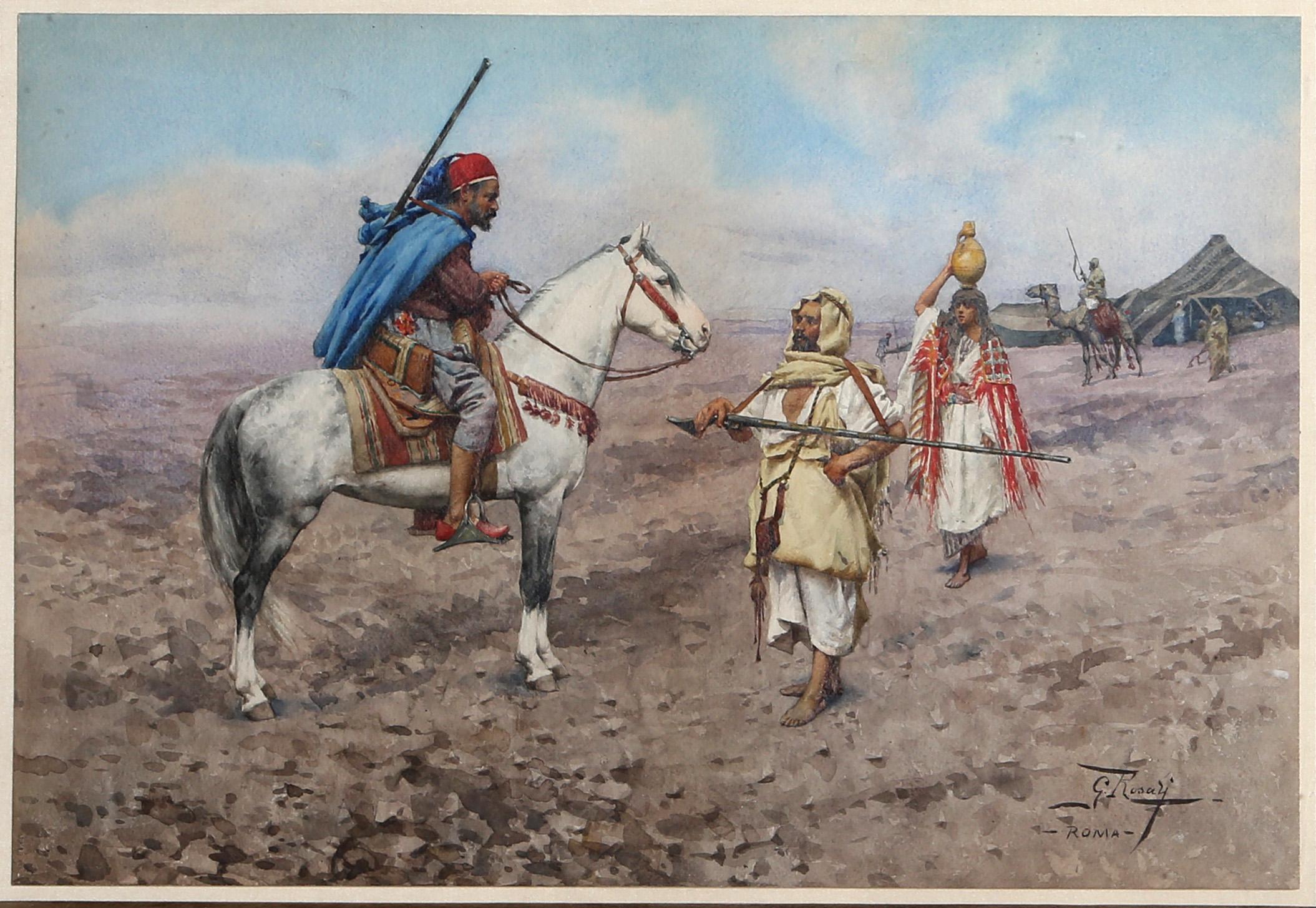 Nordafrikanische orientalische Szene, Original-Aquarell auf Papier von Giulio Rosati im Angebot 2