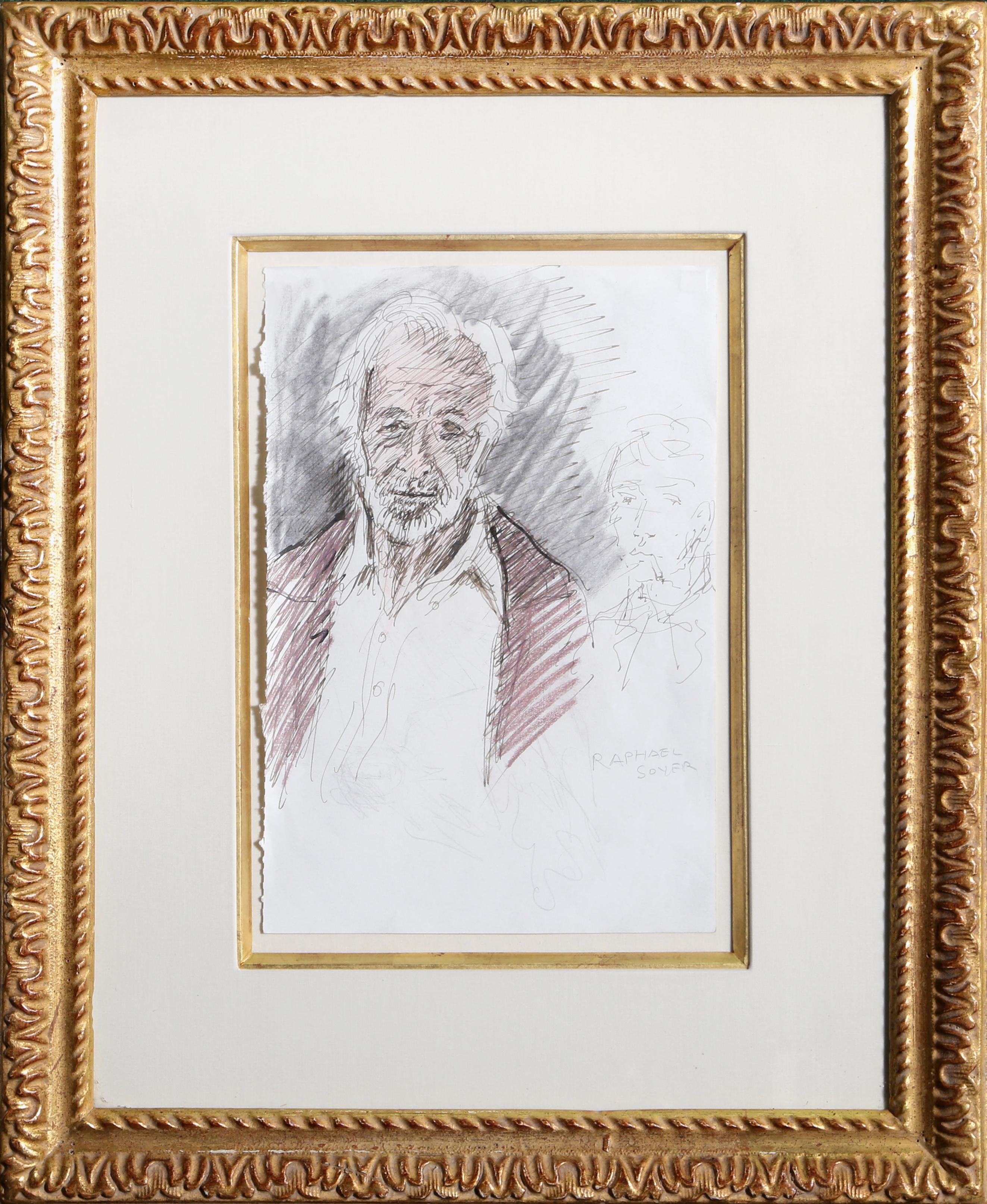 Porträt eines gebogenen Mannes (27), Tinte und Pastell auf Papier von Raphael Soyer