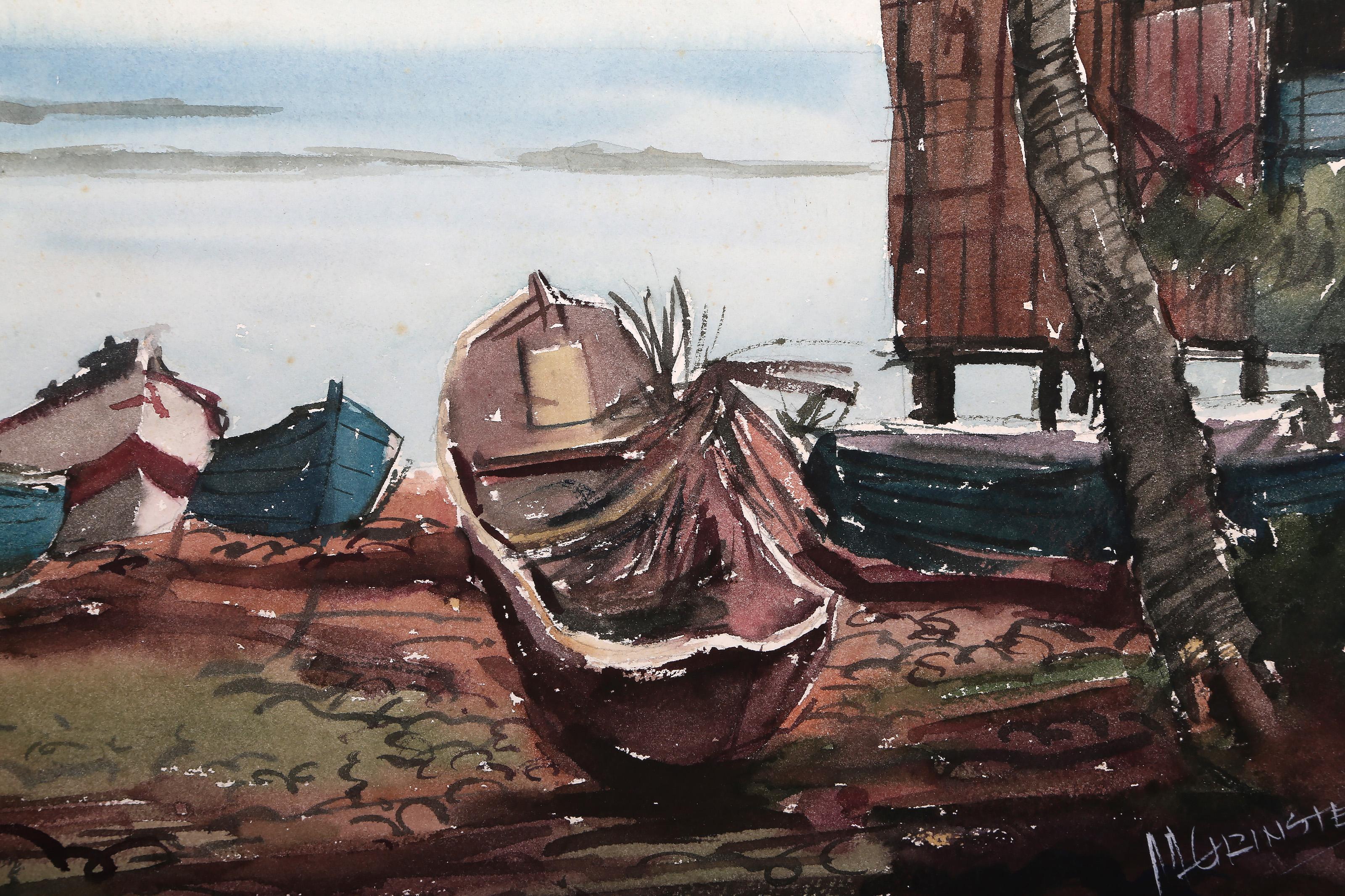 Cottage sull'oceano, acquerello impressionista su carta di M. Grinstein in vendita 1