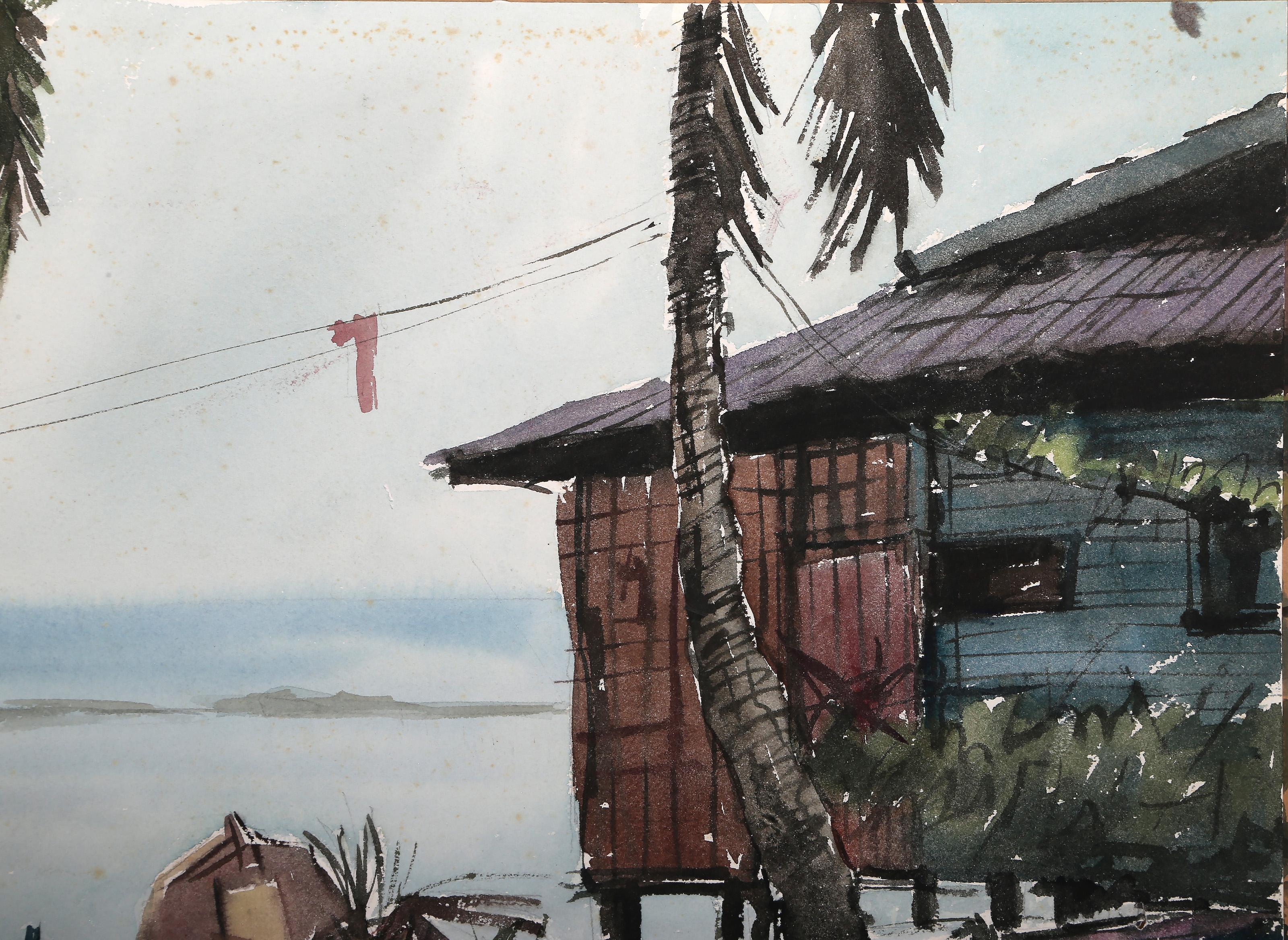 Cottage sull'oceano, acquerello impressionista su carta di M. Grinstein in vendita 2