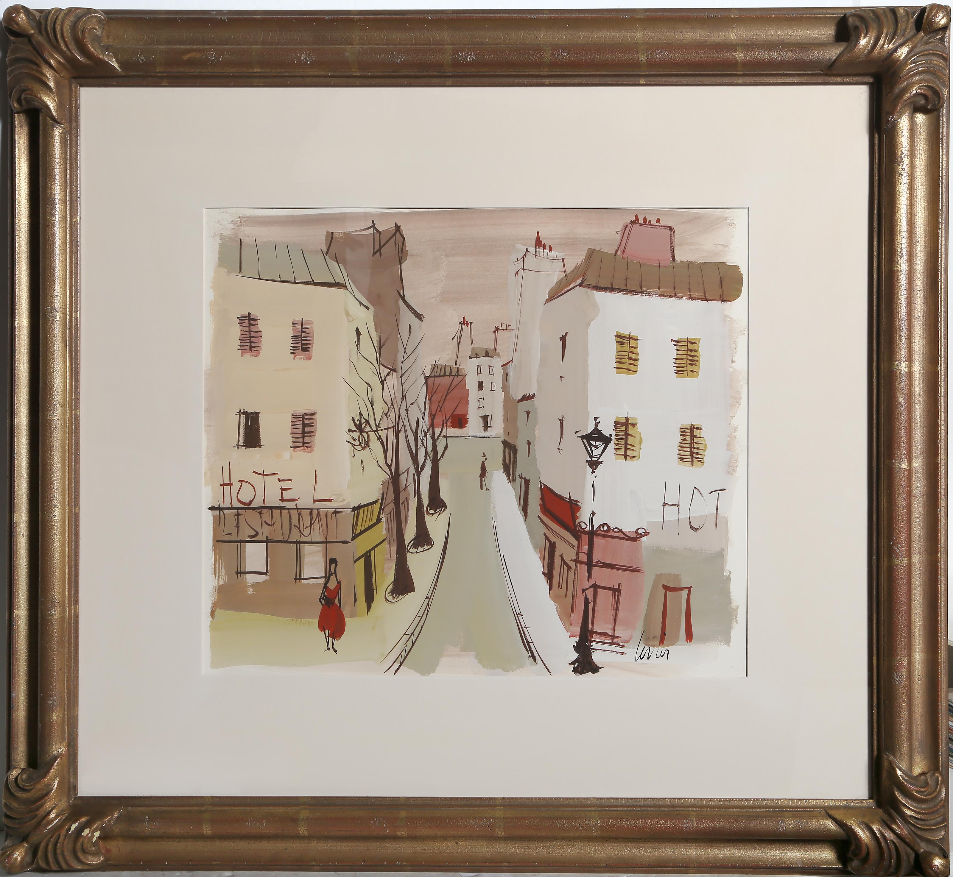 Deux Hôtels de Paris von Charles Levier, Französisch (1920-2003)
Datum: ca. 1965
Aquarell auf Papier, signiert l.r.
Bildgröße: 18 x 23 Zoll
Größe: 22 x 30 Zoll (55,88 x 76,2 cm)
Rahmengröße: 33 x 37,25 Zoll