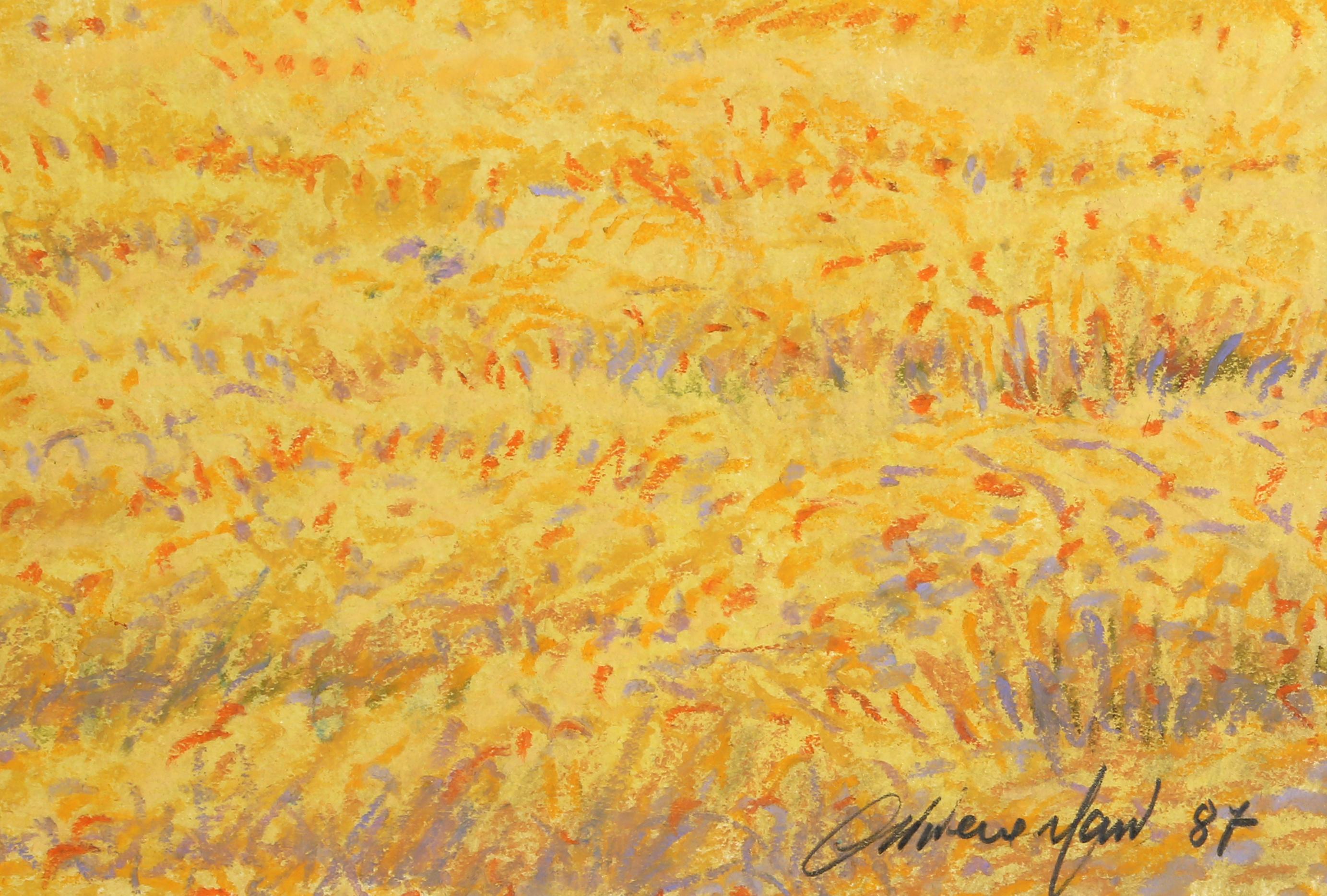 Le champ de blé et la maison, signé Pastel sur papier par Oliviero Masi en vente 4