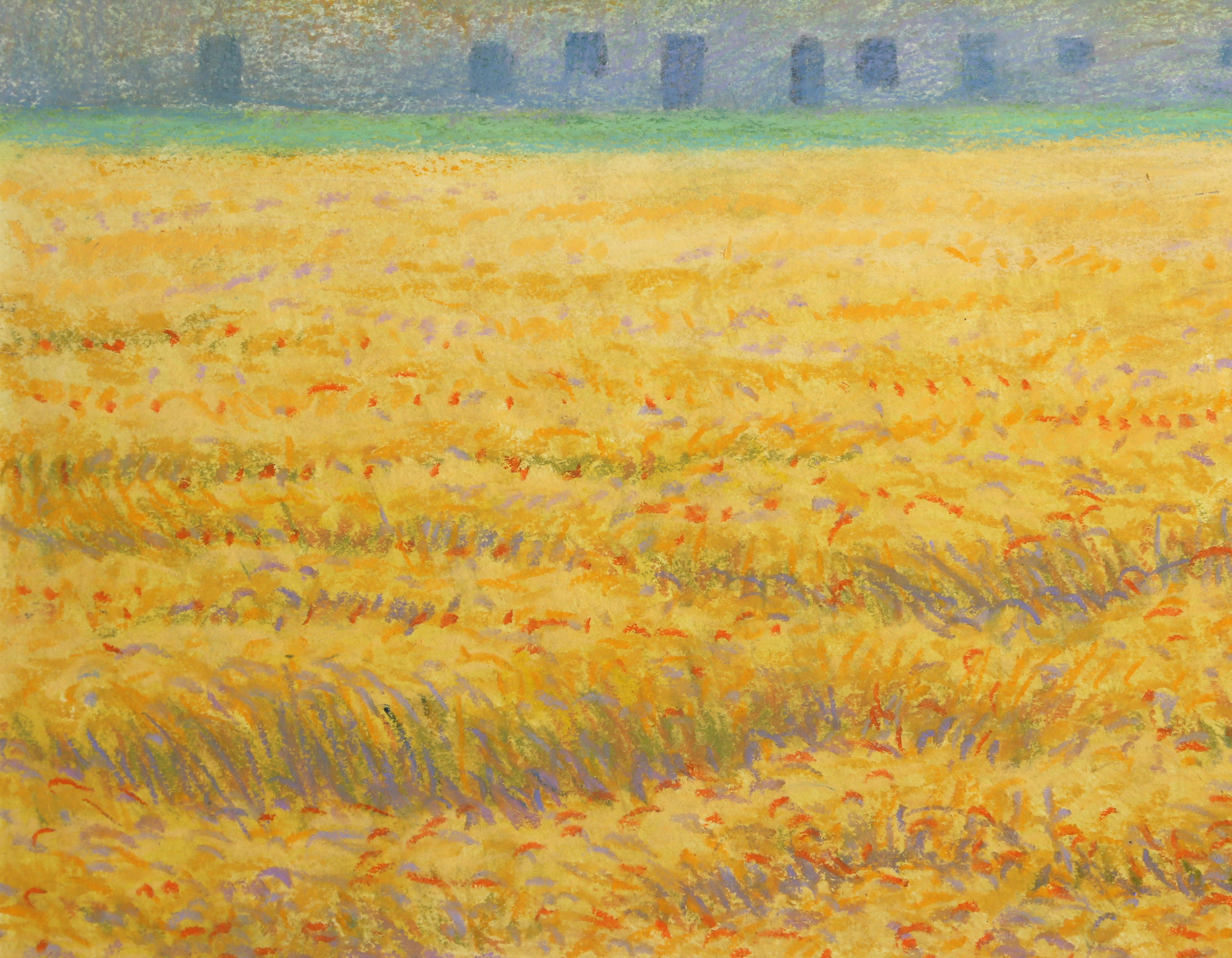 Le champ de blé et la maison, signé Pastel sur papier par Oliviero Masi en vente 3