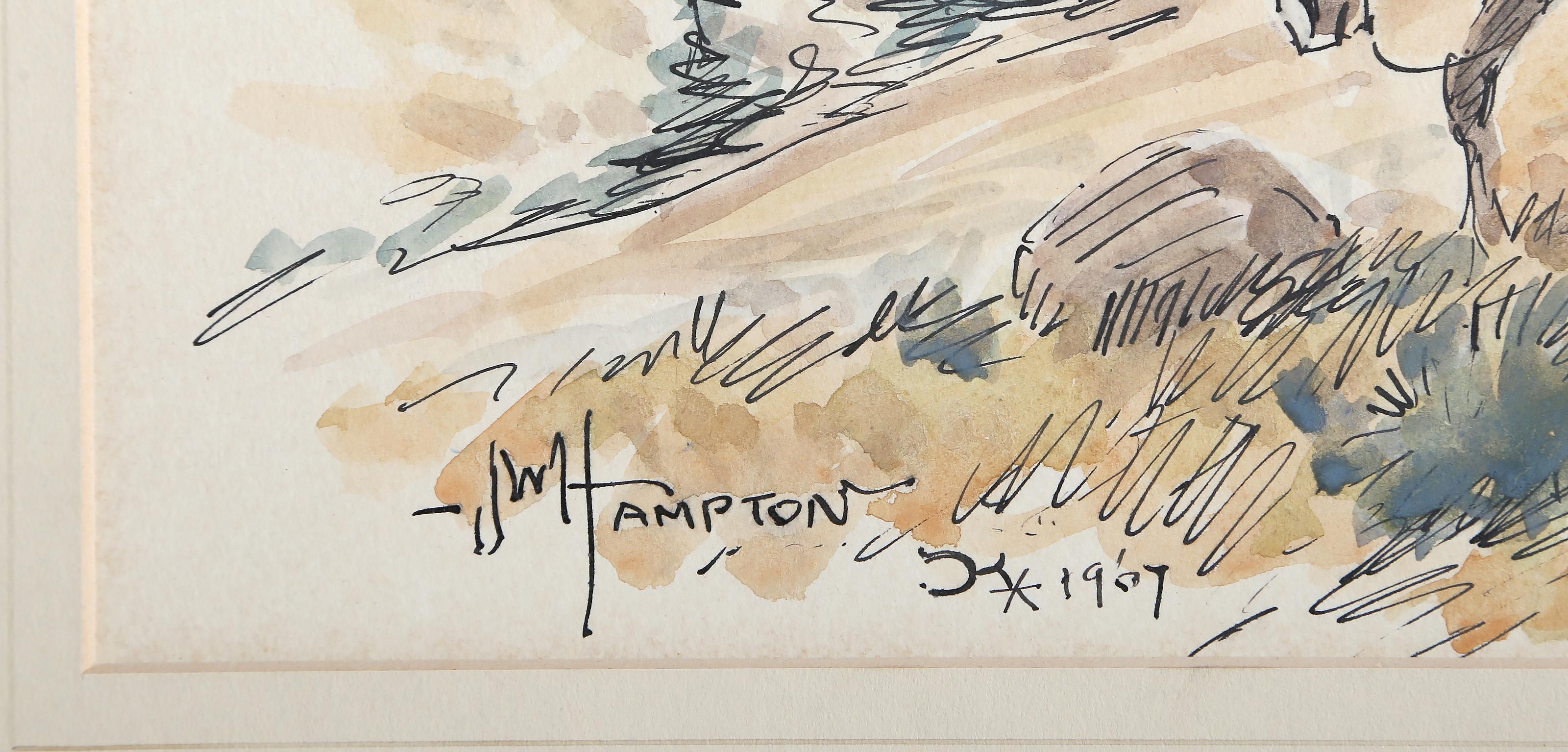 Sentiero di montagna, dipinto impressionista ad inchiostro e acquerello di John Wade Hampton - Animal Art Beige di john wade hampton